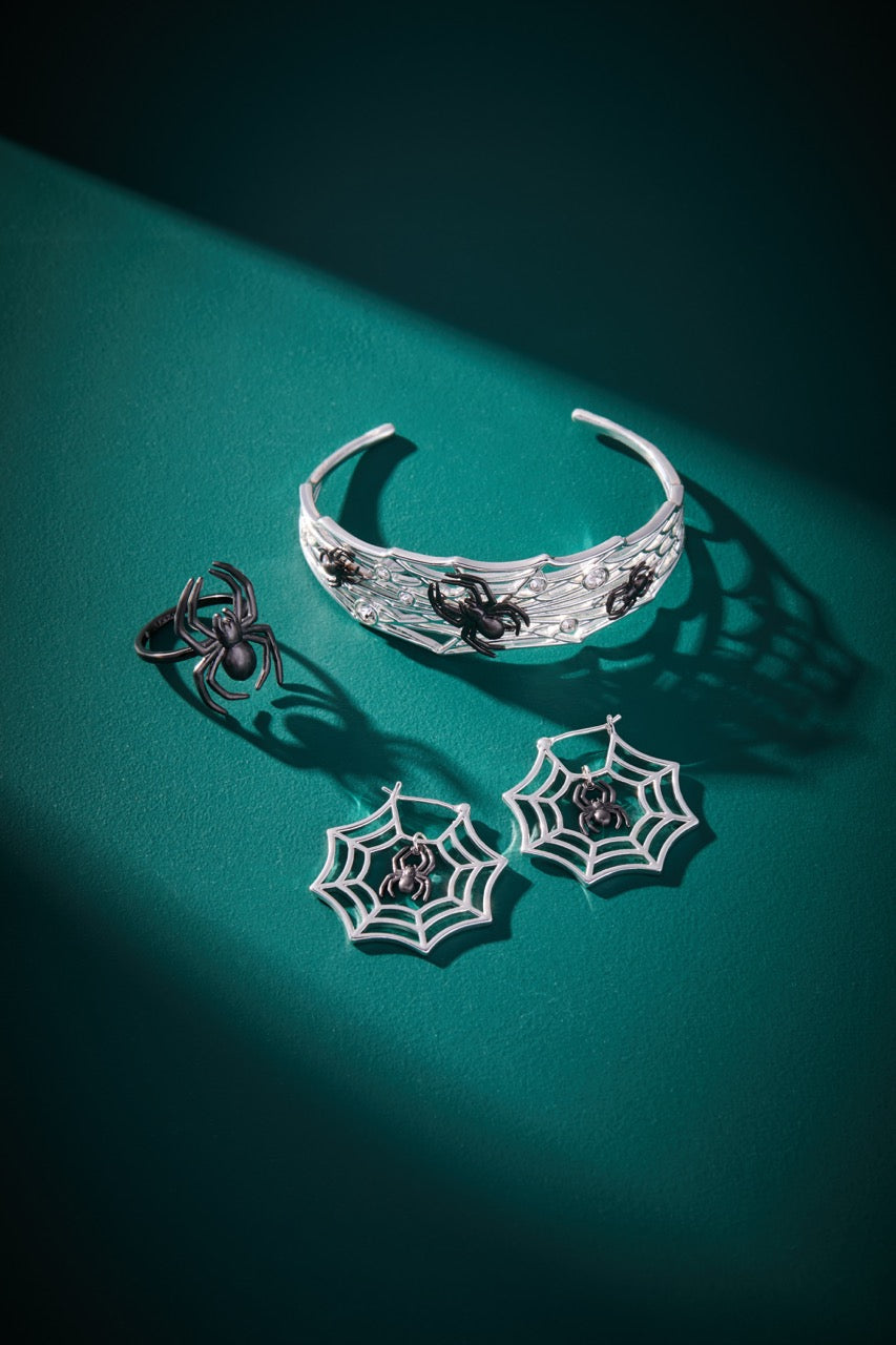 Glow in the Dark Spider Web Cuff Silver