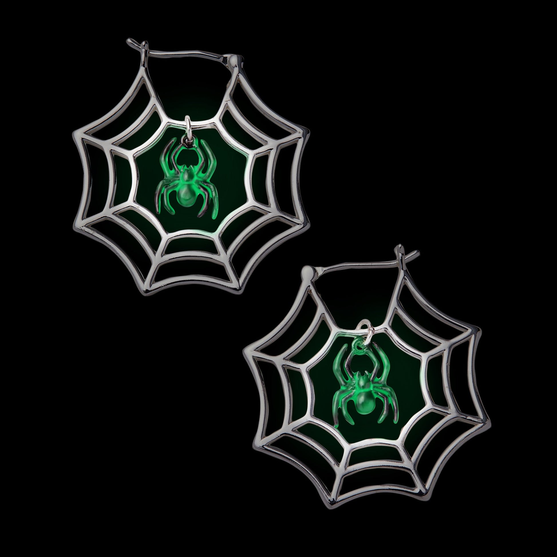 Glow in the Dark Spider Web Hoop Silver