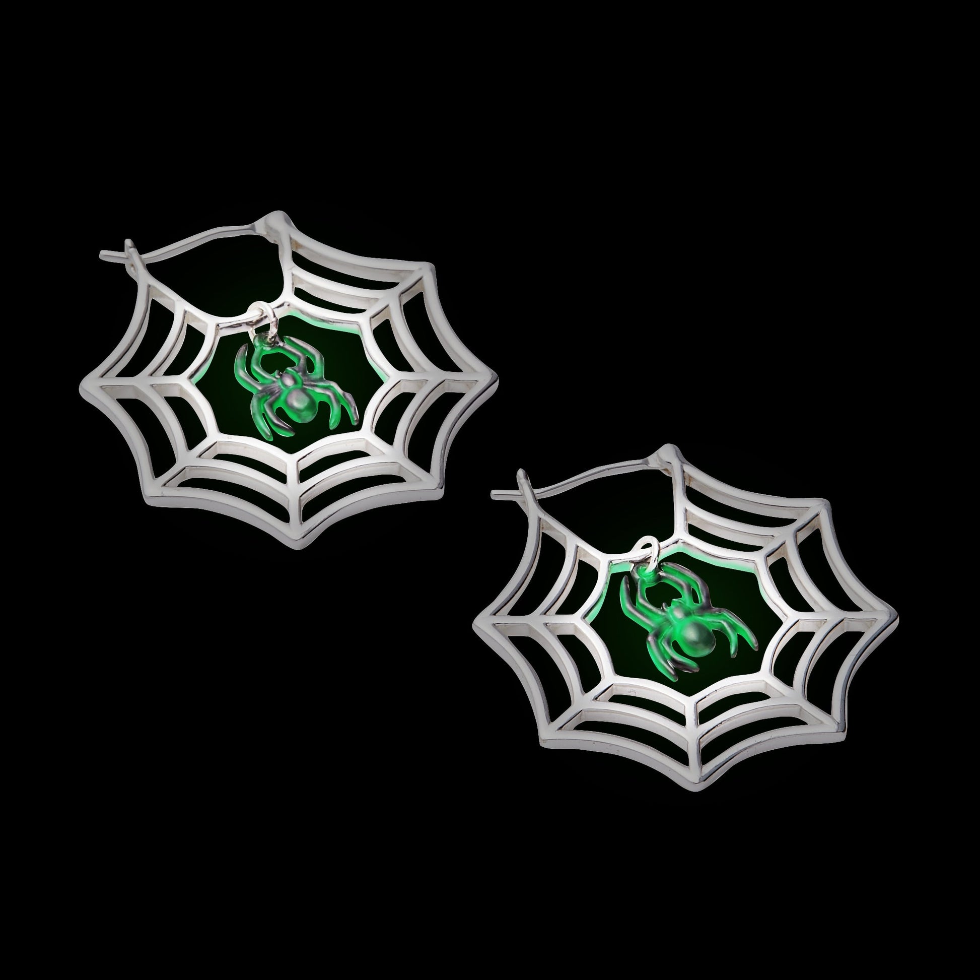Glow in the Dark Spider Web Hoop Silver