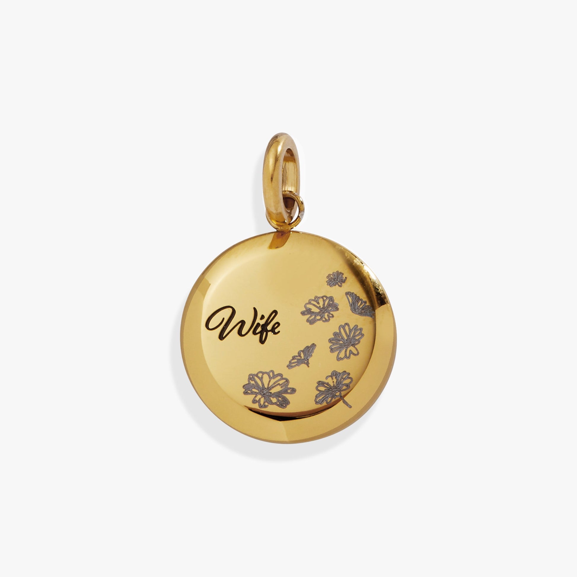 Wife Flower Disc Charm Stainless Steel Gold