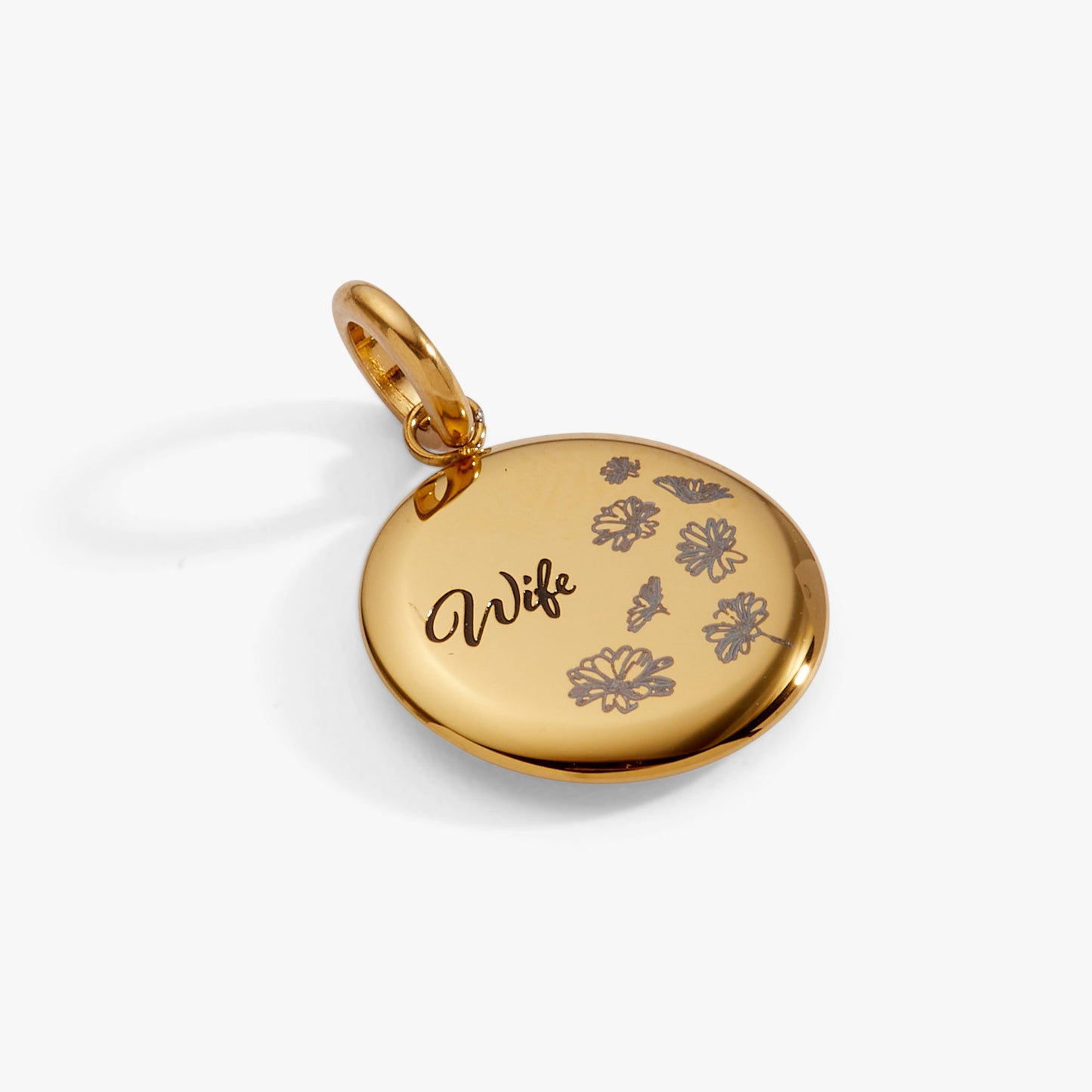 Wife Flower Disc Charm Stainless Steel Gold
