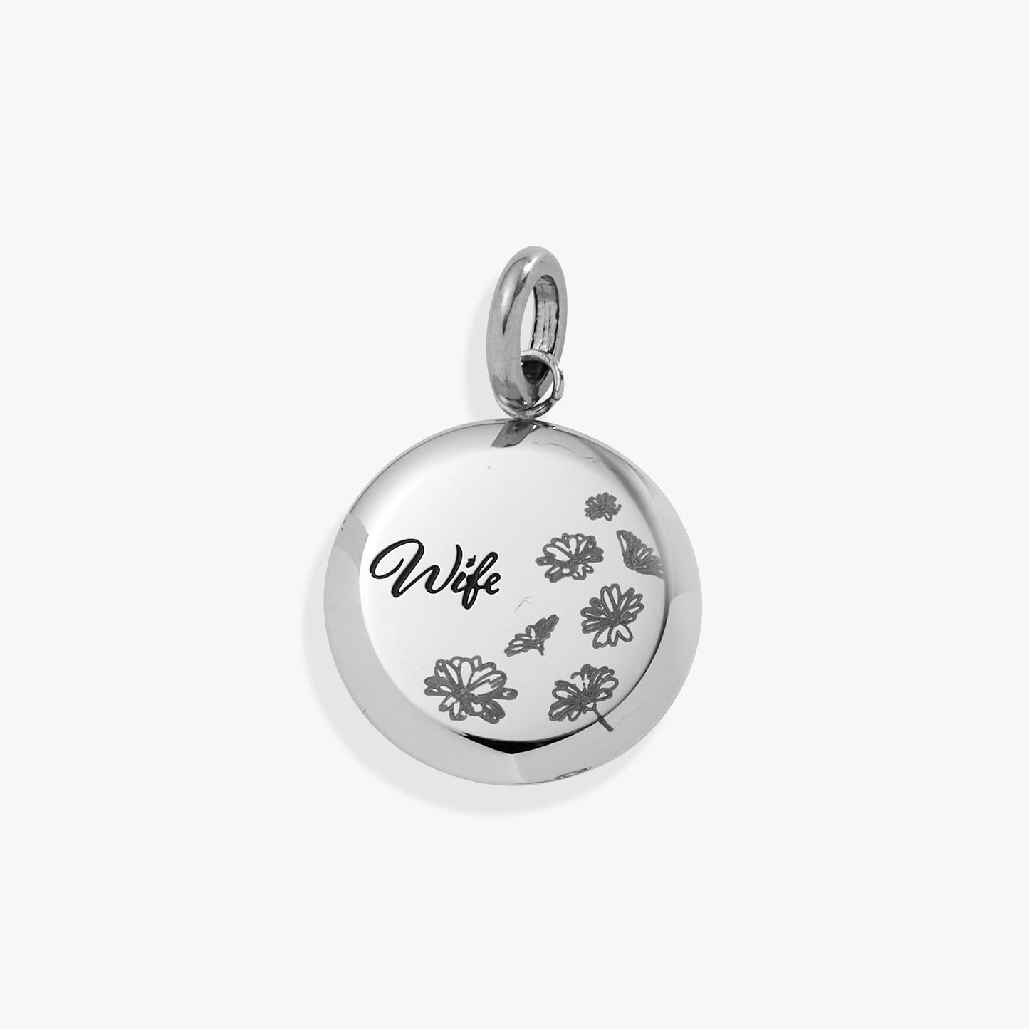 Wife Flower Disc Charm Stainless Steel Gold