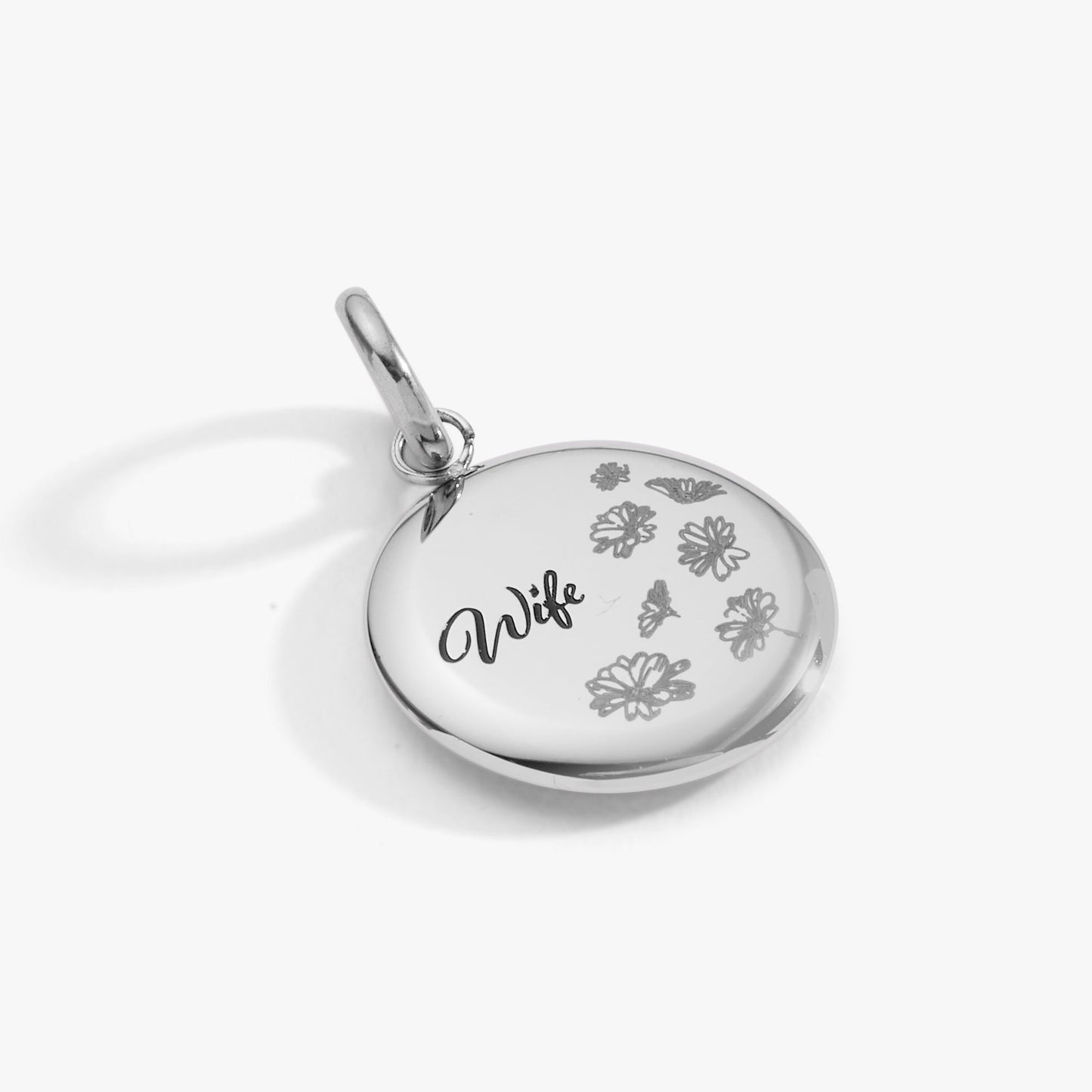 Wife Flower Disc Charm Stainless Steel Gold