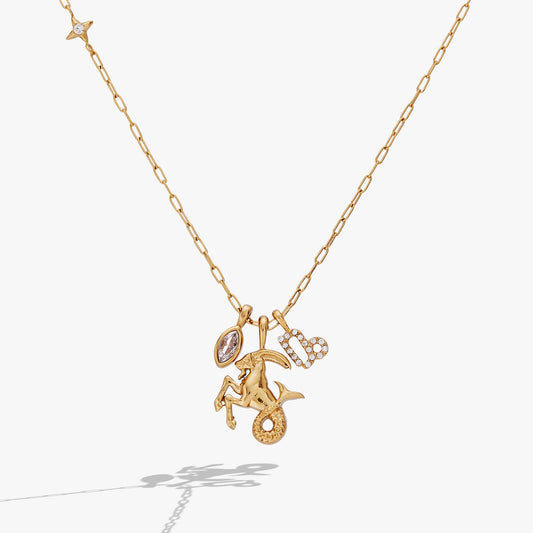 Capricorn Charm Cluster Necklace Stainless Steel Gold