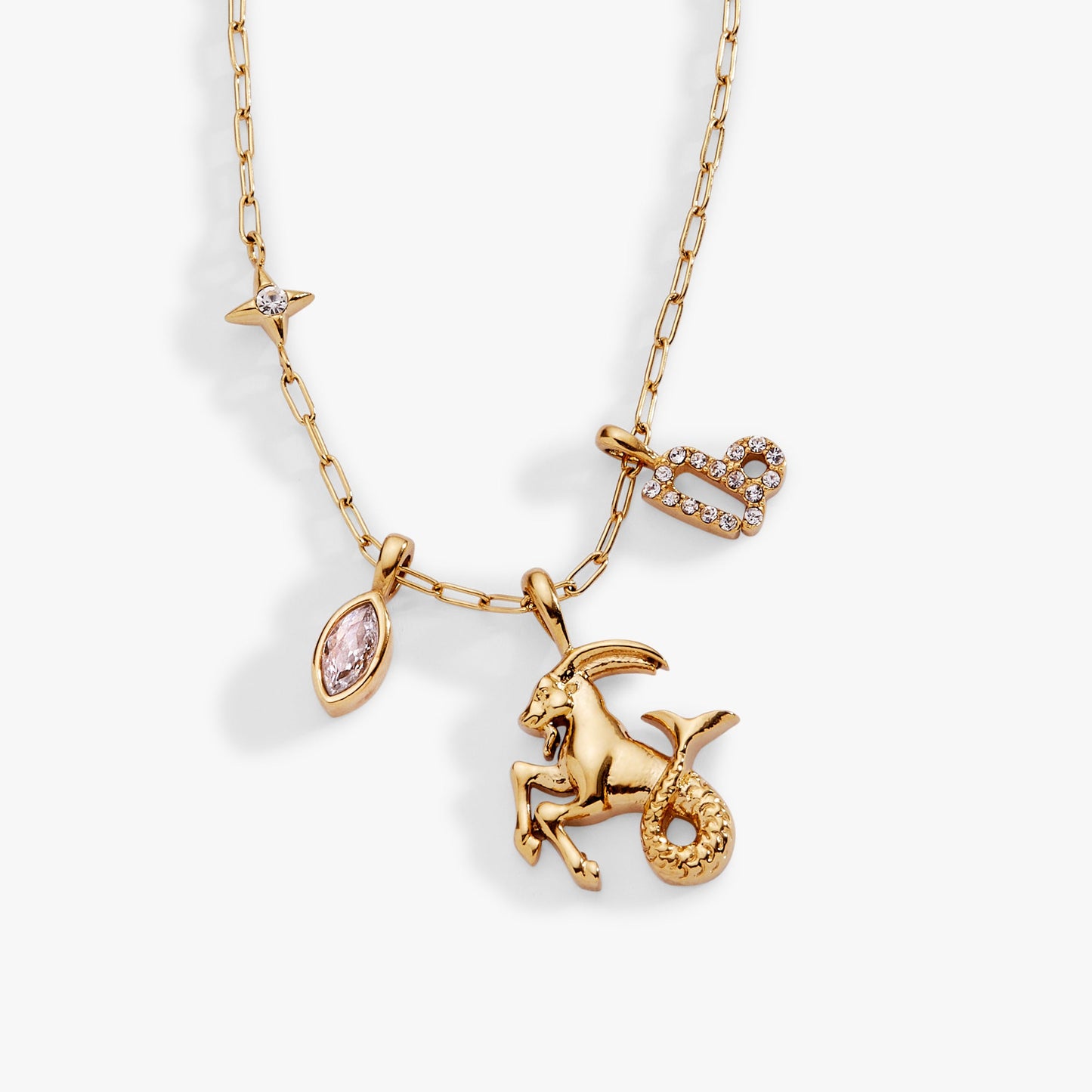 Capricorn Charm Cluster Necklace Stainless Steel Gold