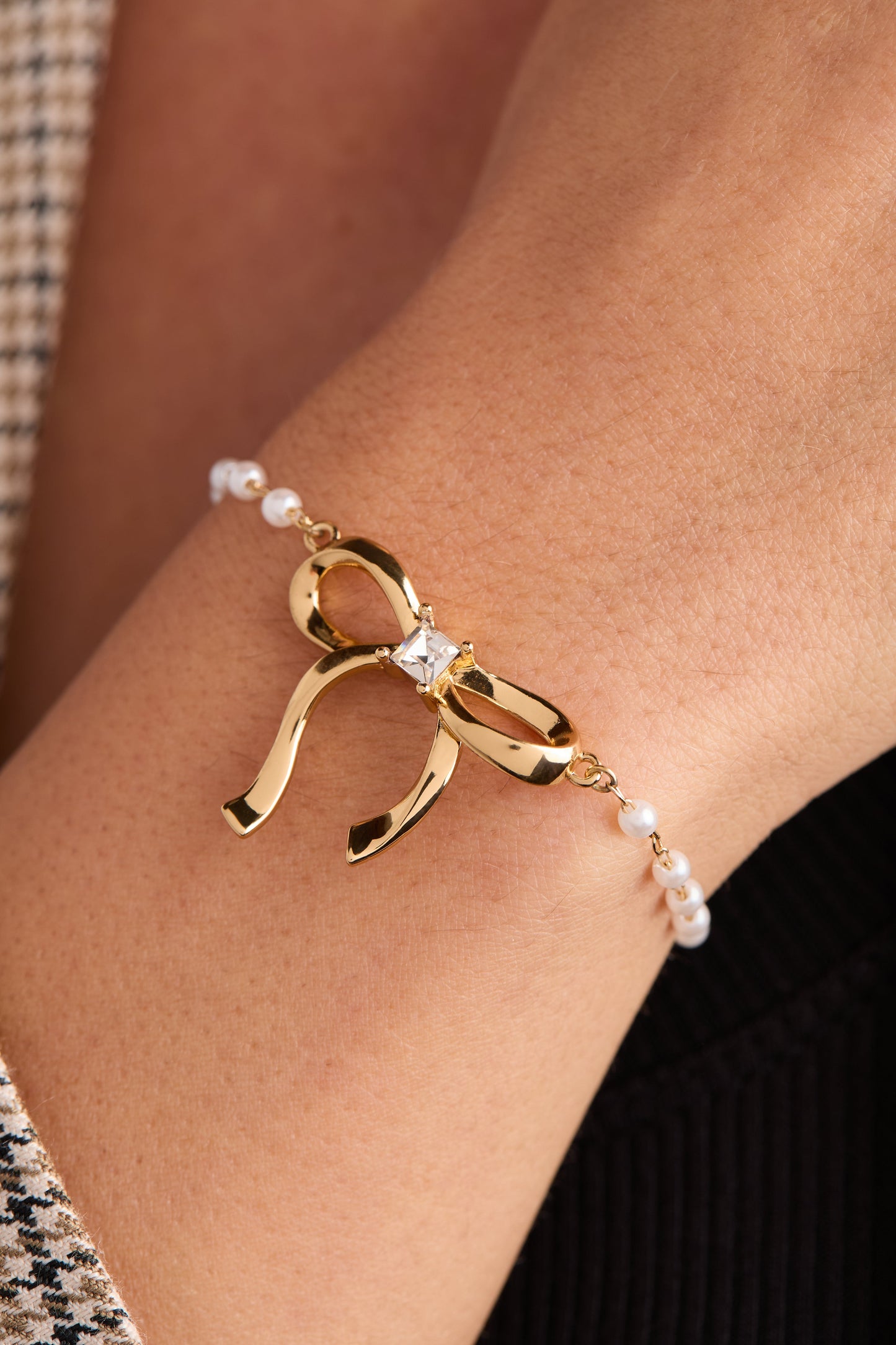 Pearl Coquette Beaded Bolo Bracelet Gold
