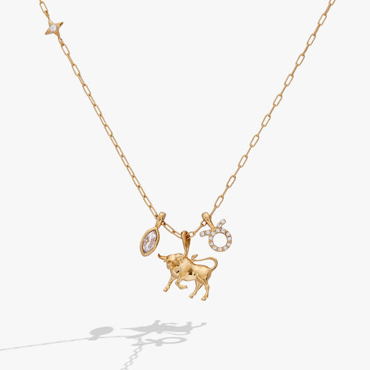 Taurus Charm Cluster Necklace Stainless Steel Gold