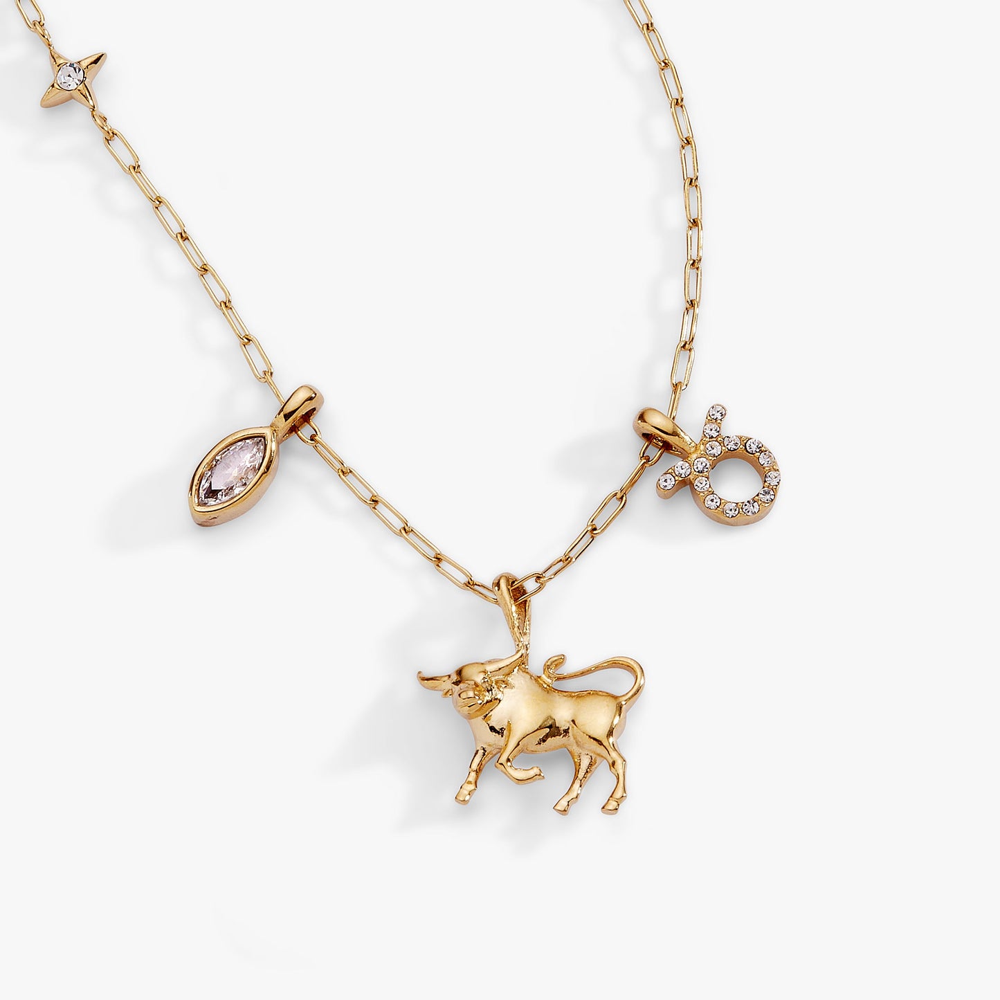 Taurus Charm Cluster Necklace Stainless Steel Gold