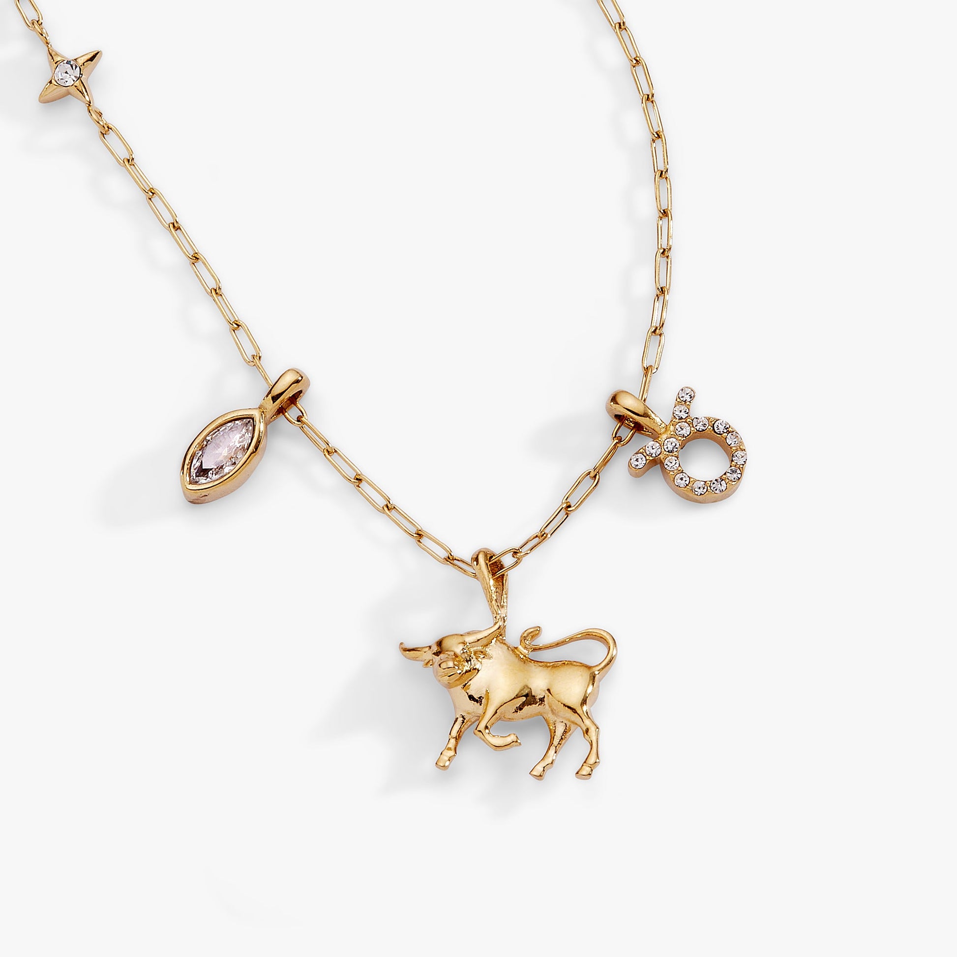 Taurus Charm Cluster Necklace Stainless Steel Gold