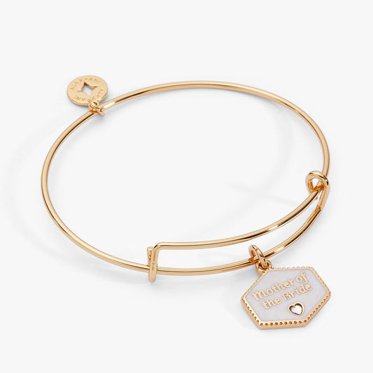 Mother of the Bride Mother of Pearl Charm Bangle Gold