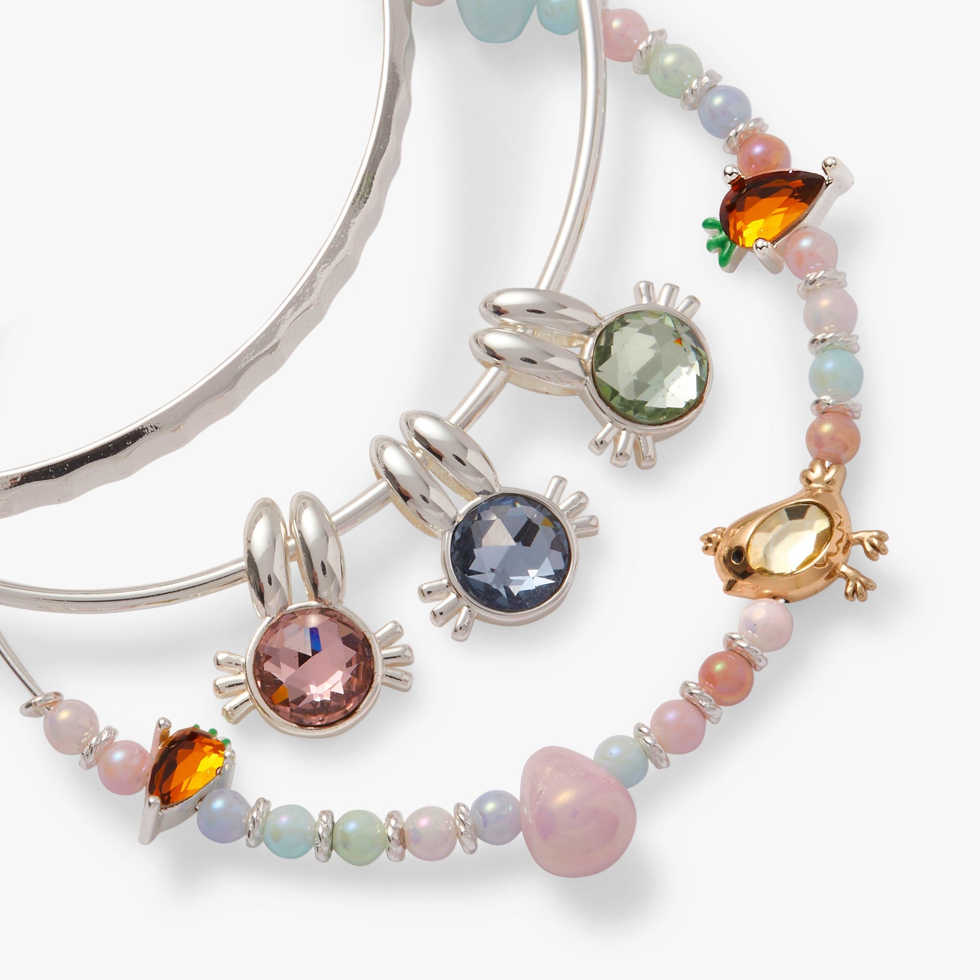Easter Charm Bangles, Set of 3 Silver