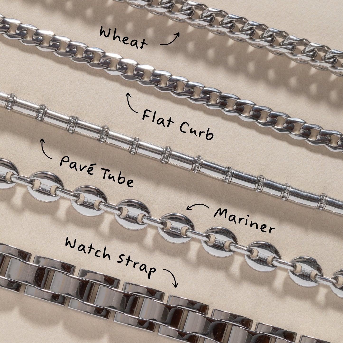 Chunky Watch Strap Bracelet Stainless Steel Silver