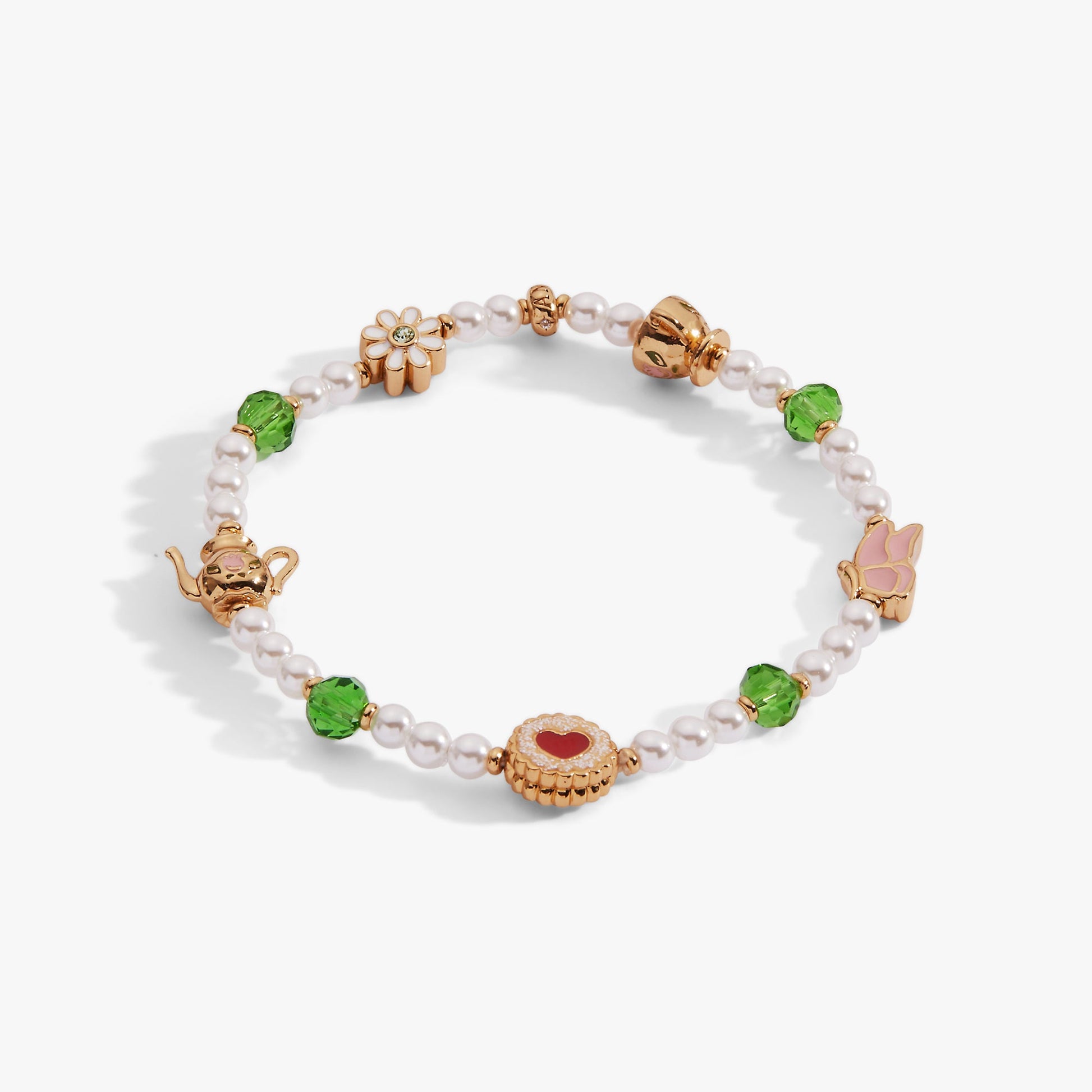 Tea Party Beaded Stretch Bracelet Gold