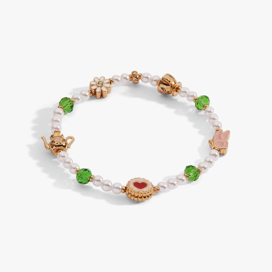 Tea Party Beaded Stretch Bracelet Gold