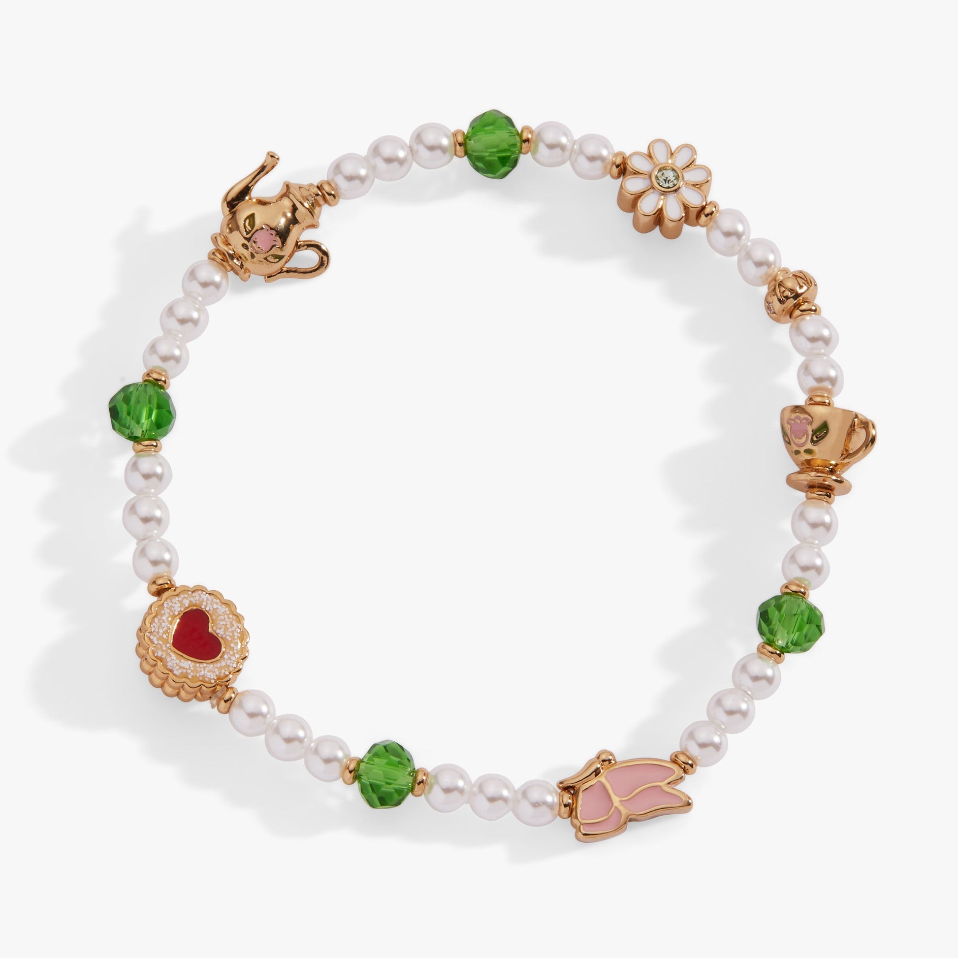 Tea Party Beaded Stretch Bracelet Gold