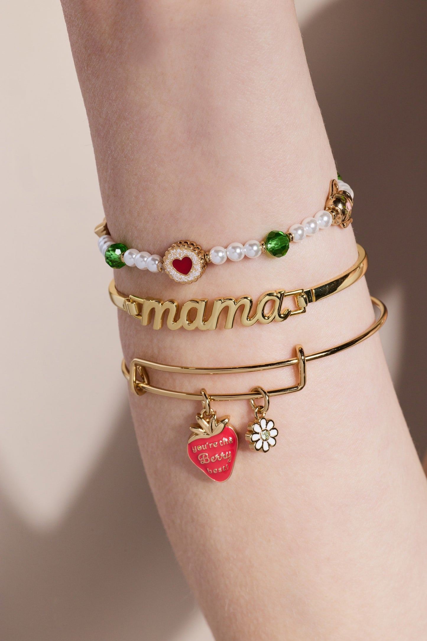 Tea Party Beaded Stretch Bracelet Gold