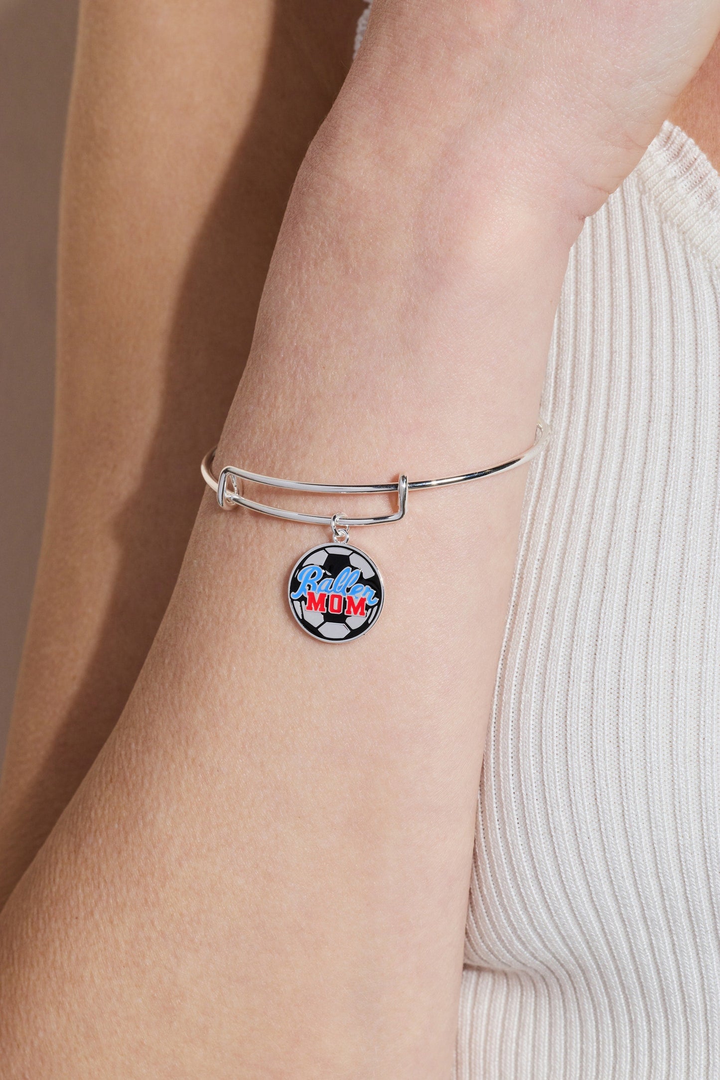 Baller Mom' Soccer Charm Bangle
    
    
    
       Silver