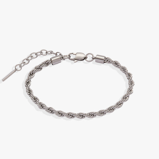 French Rope Stainless Adjustable Bracelet Stainless Steel Silver