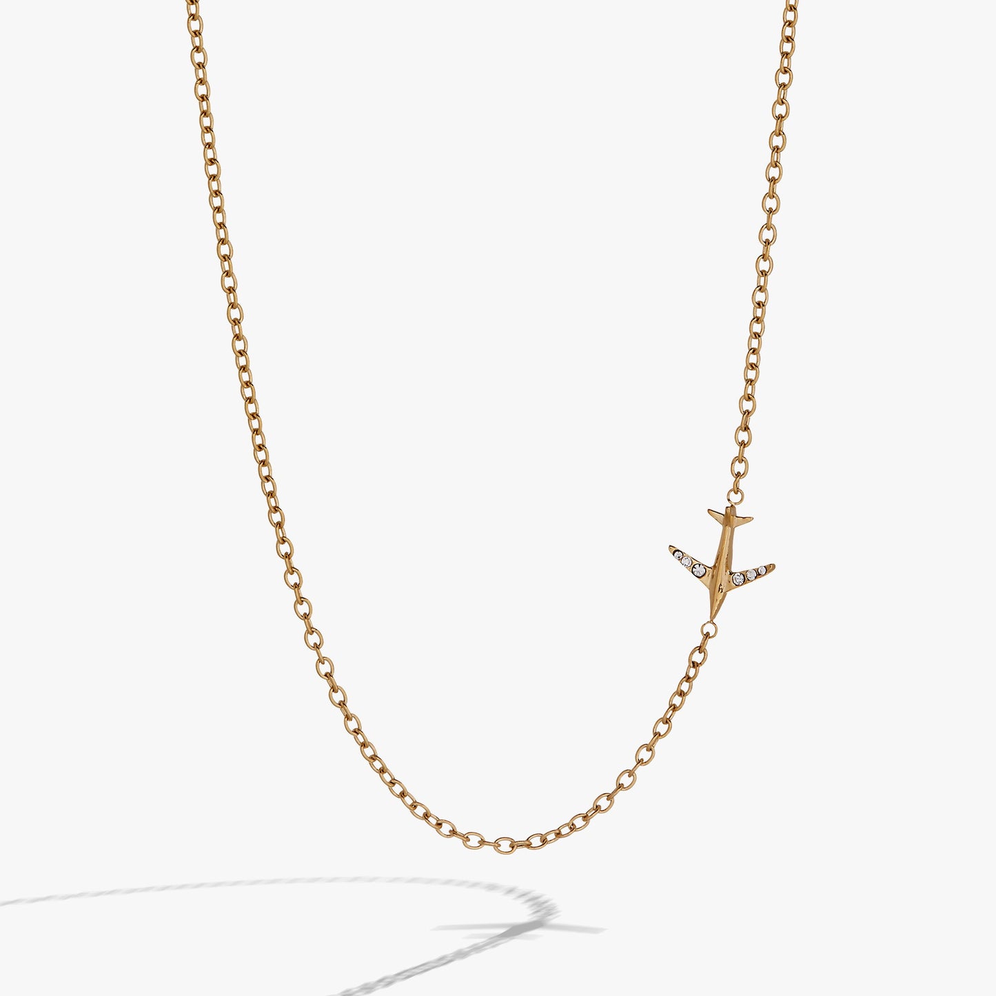 Airplane Inline Necklace Stainless Steel Gold