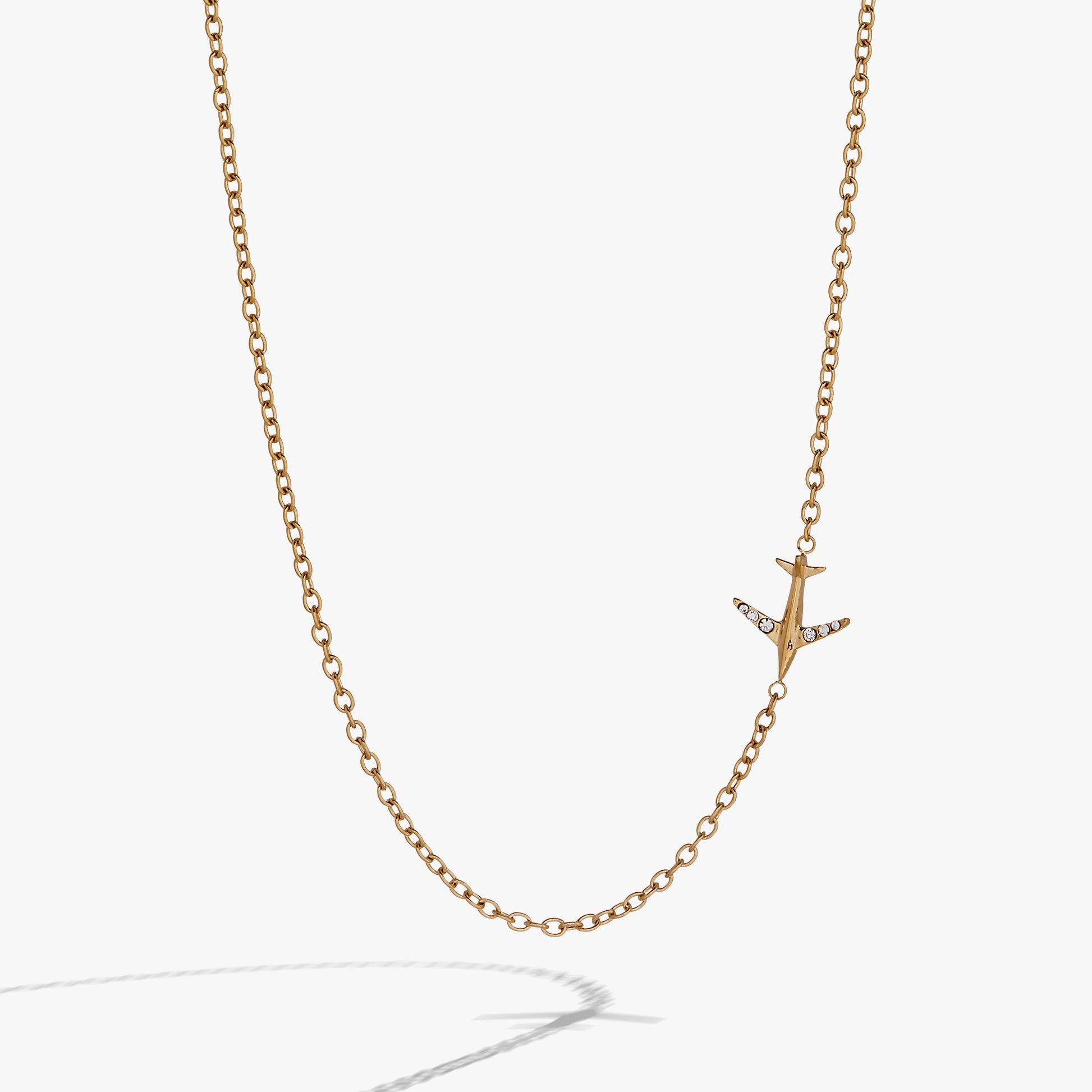 Airplane Inline Necklace Stainless Steel Gold