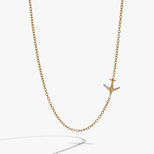 Airplane Inline Necklace Stainless Steel Gold