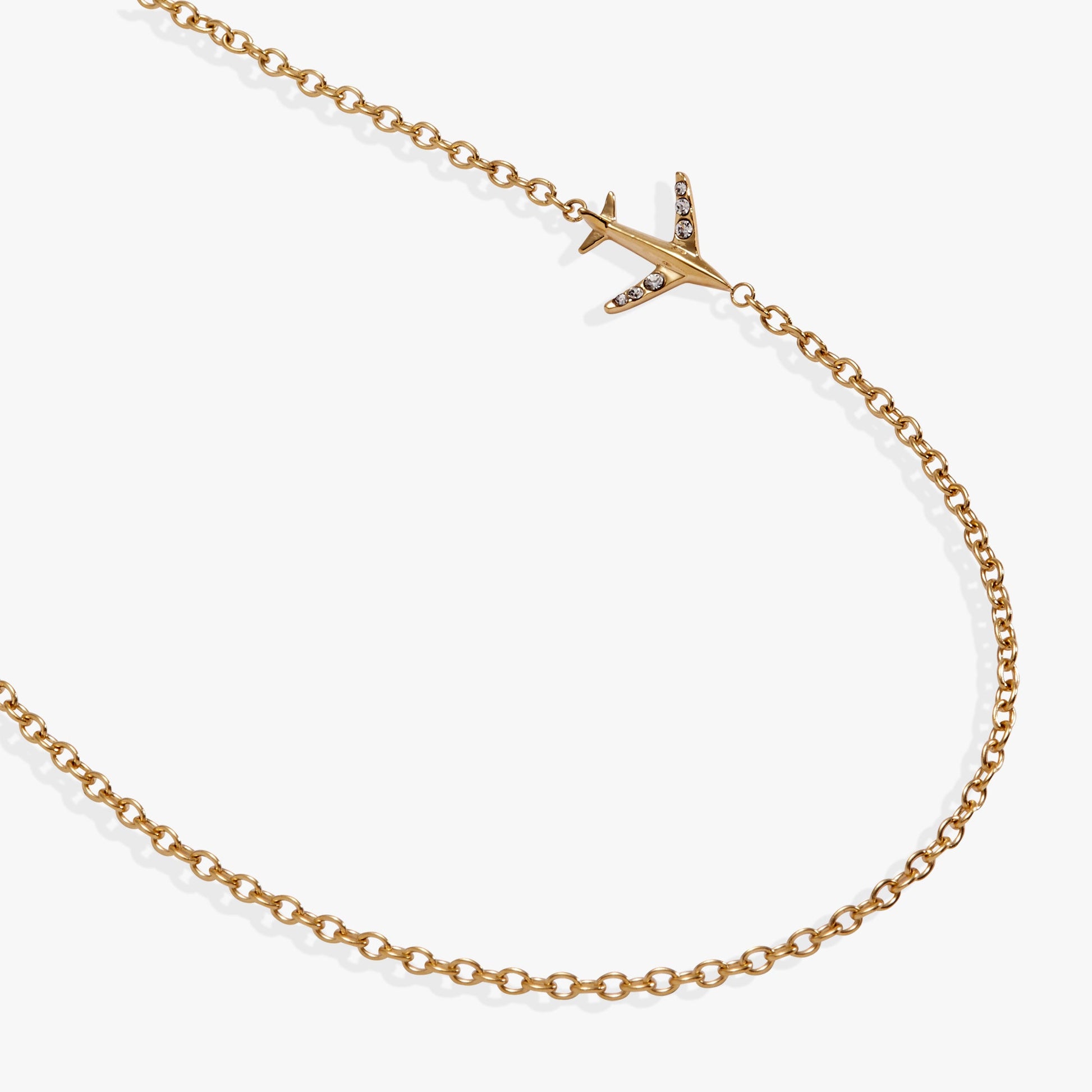 Airplane Inline Necklace Stainless Steel Gold