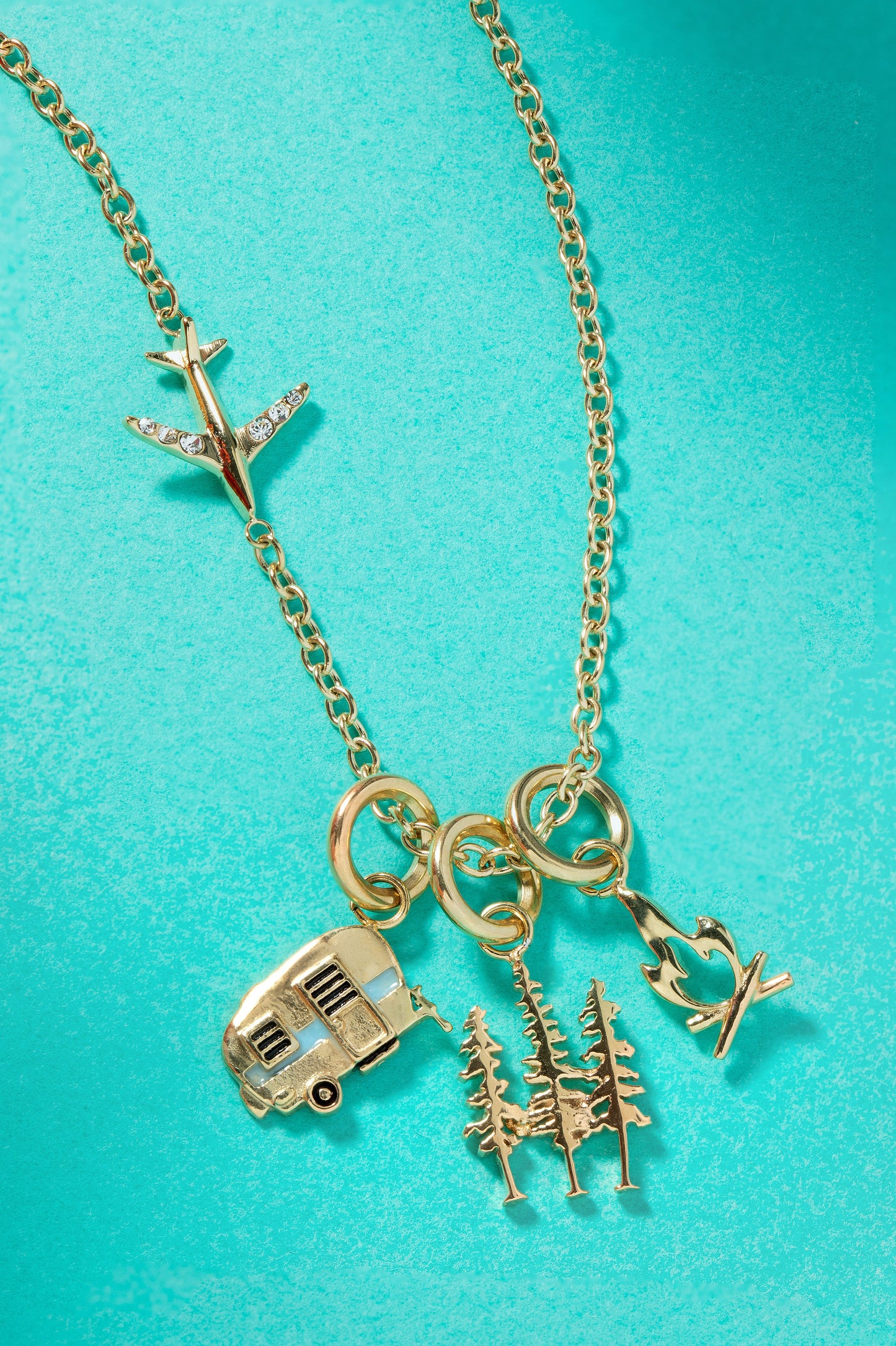 Airplane Inline Necklace Stainless Steel Gold