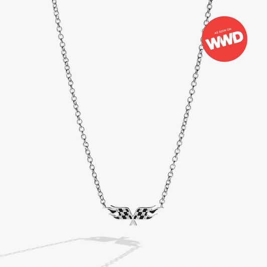 Hot Wheels™ Checkered Flag Necklace Silver