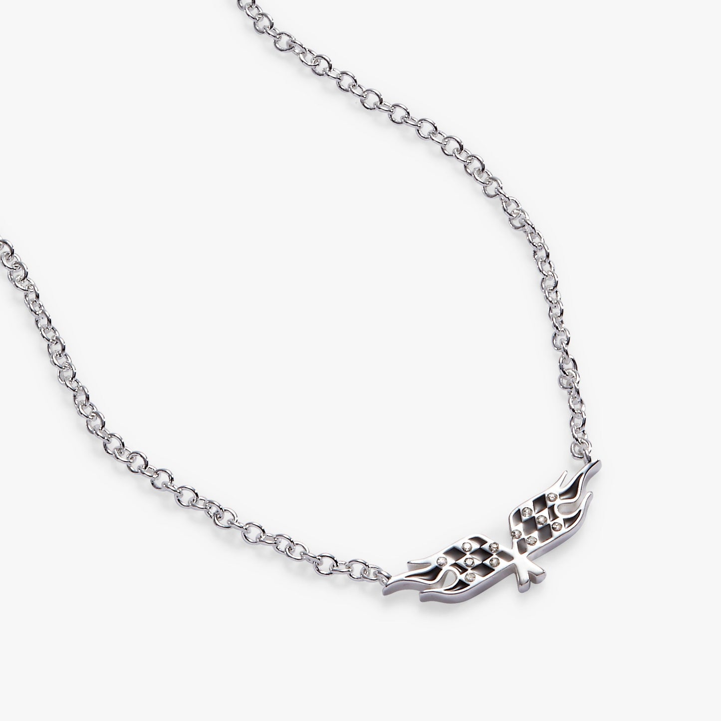 Hot Wheels™ Checkered Flag Necklace Silver