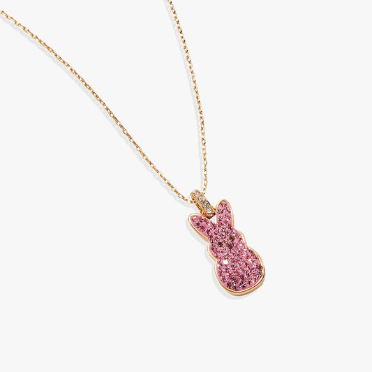 PEEPS® Pink Crystal Bunny Pendant Necklace Gold
