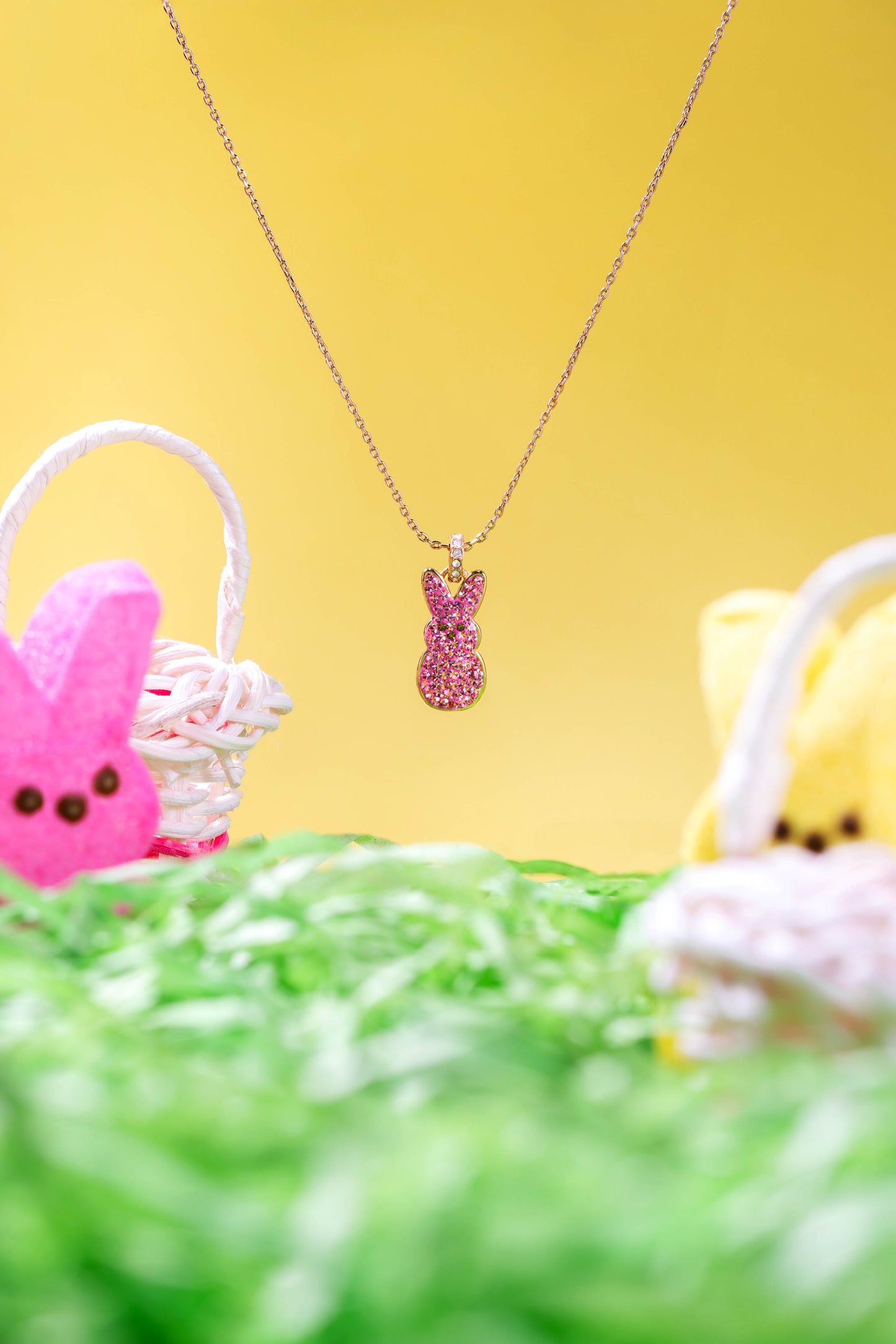 PEEPS® Pink Crystal Bunny Pendant Necklace Gold
