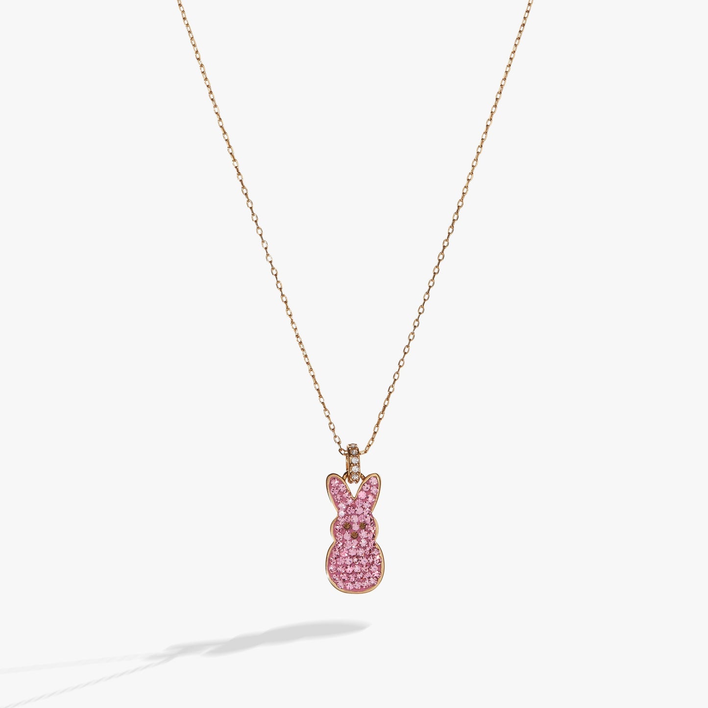 PEEPS® Pink Crystal Bunny Pendant Necklace Gold