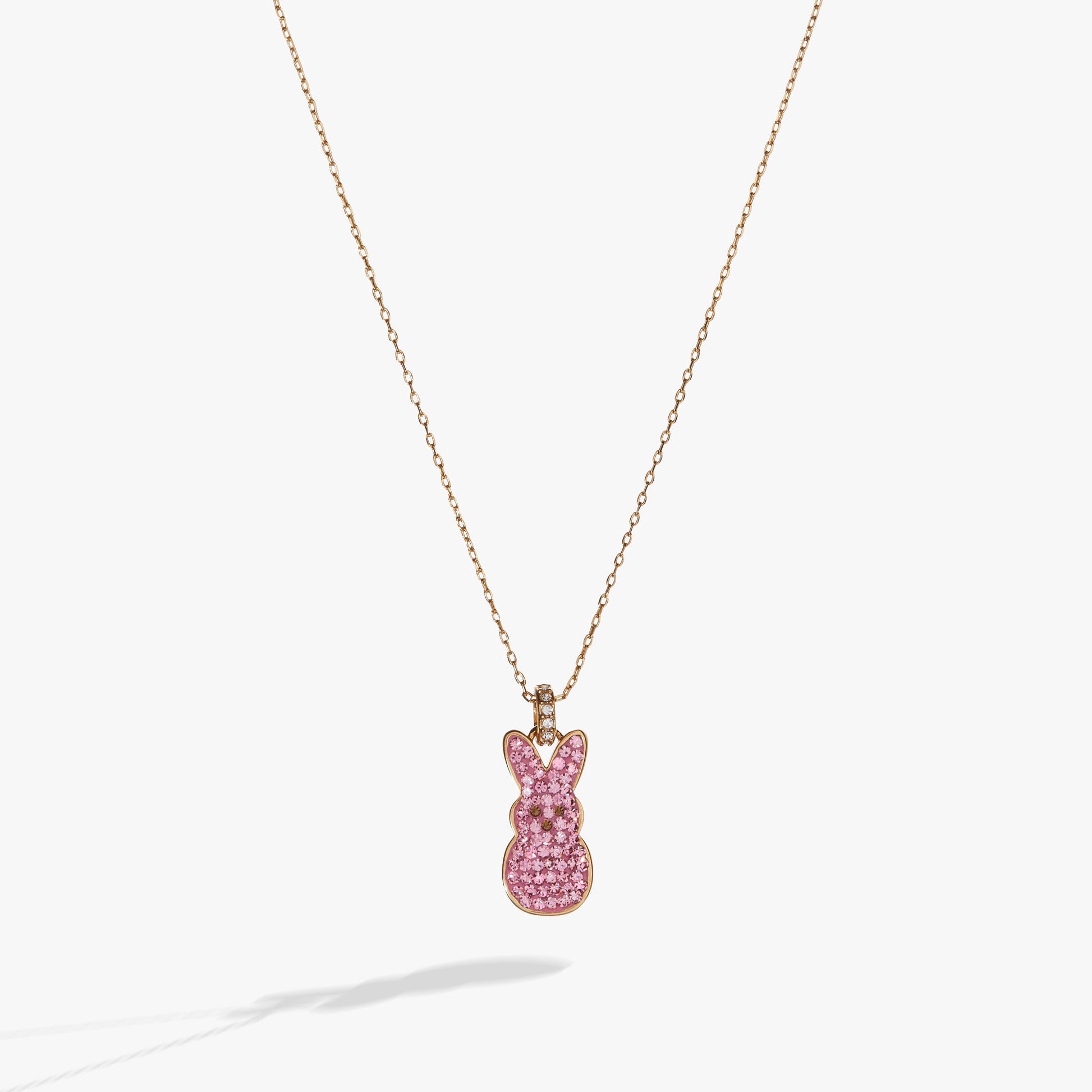 PEEPS® Pink Crystal Bunny Pendant Necklace Gold