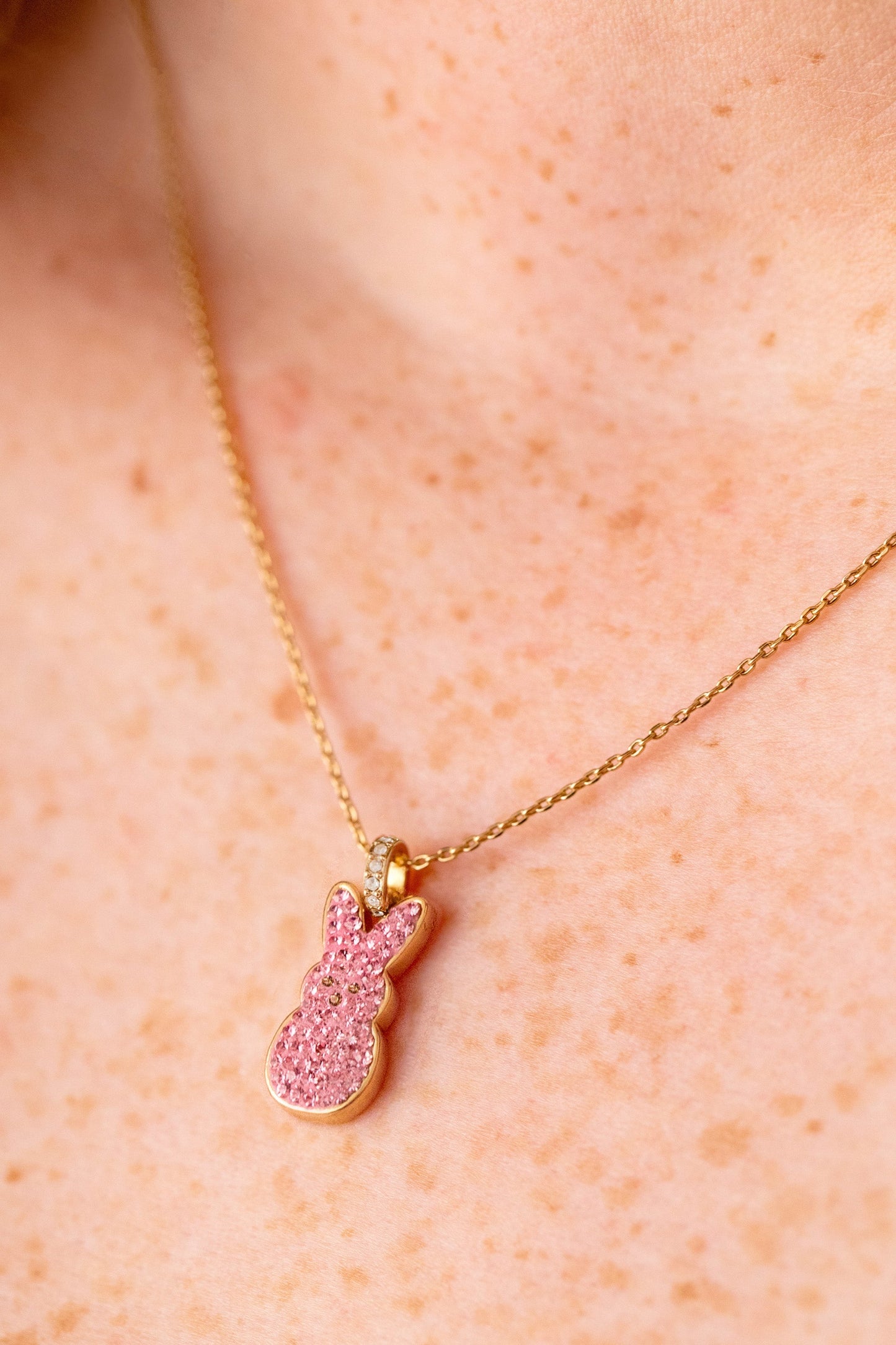 PEEPS® Pink Crystal Bunny Pendant Necklace Gold