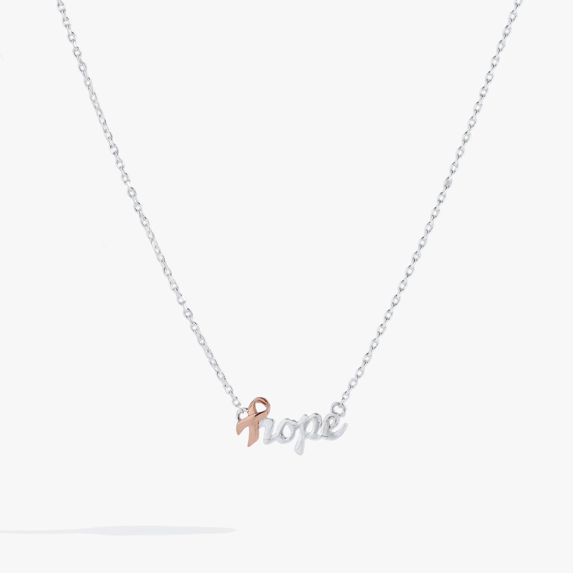 Hope Breast Cancer Awareness Pink Ribbon Hope Necklace Two Tone
