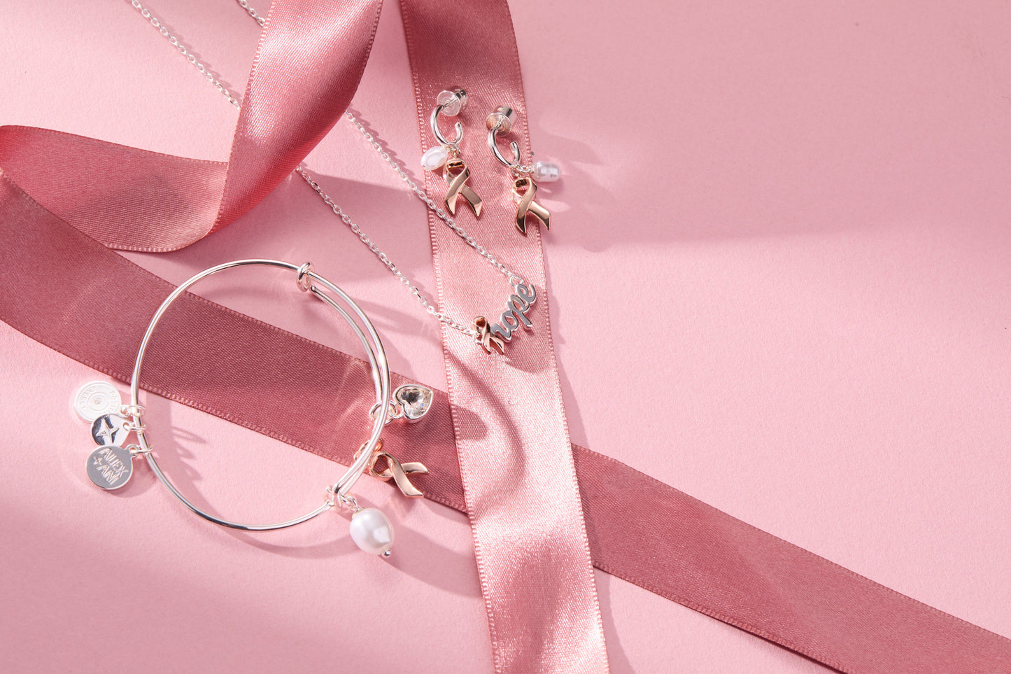 Hope Breast Cancer Awareness Pink Ribbon Hope Necklace Two Tone