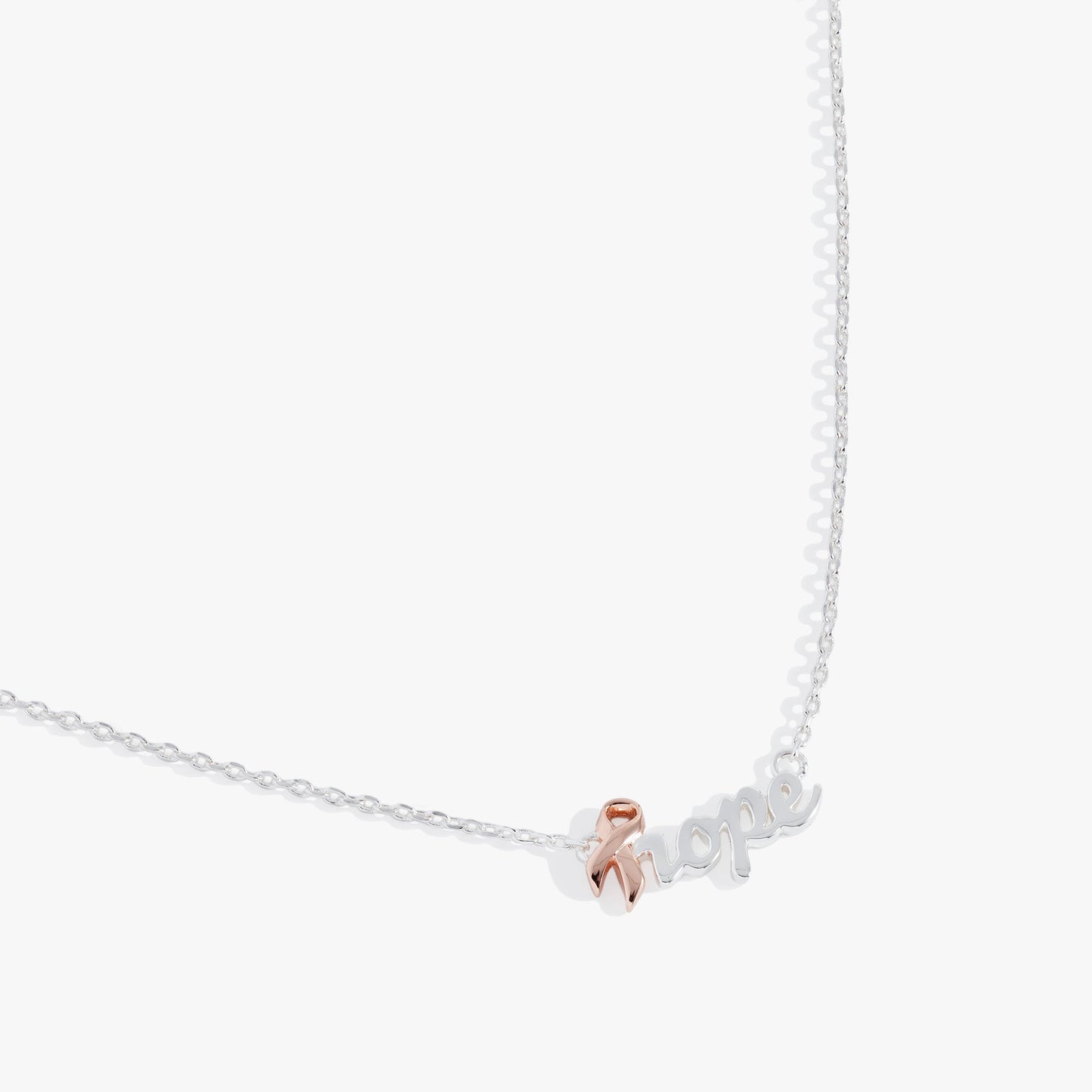 Hope Breast Cancer Awareness Pink Ribbon Hope Necklace Two Tone