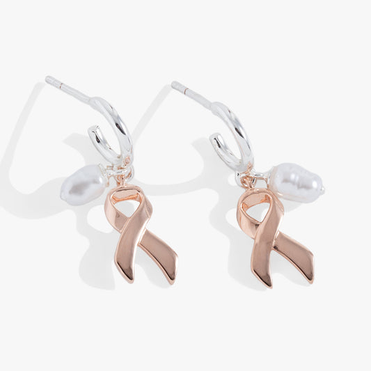 Breast Cancer Awareness Pink Ribbon Huggie Hoop Two Tone