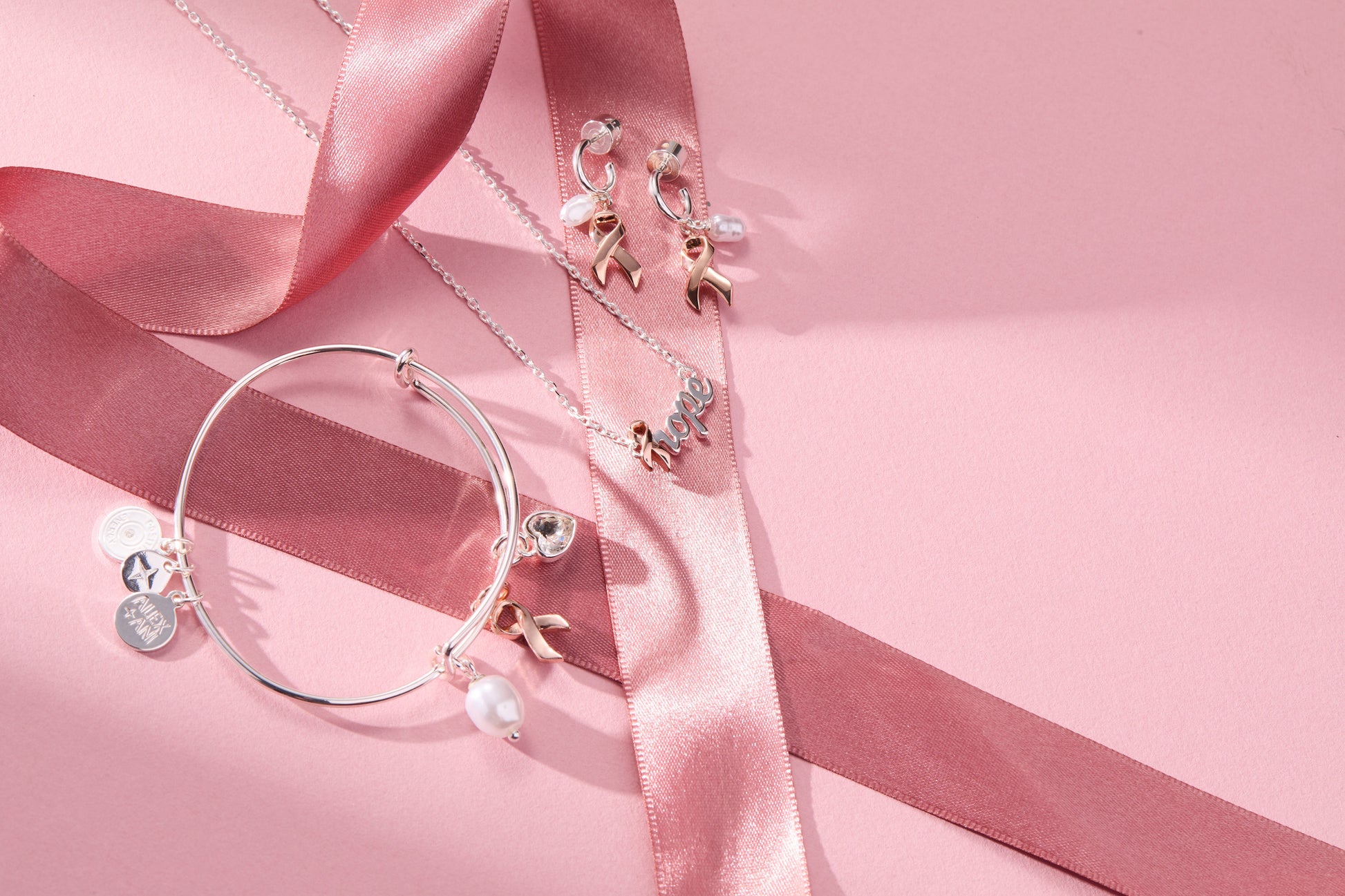 Breast Cancer Awareness Pink Ribbon Huggie Hoop Two Tone