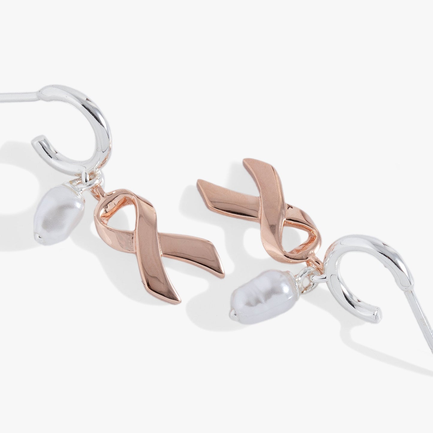 Breast Cancer Awareness Pink Ribbon Huggie Hoop Two Tone