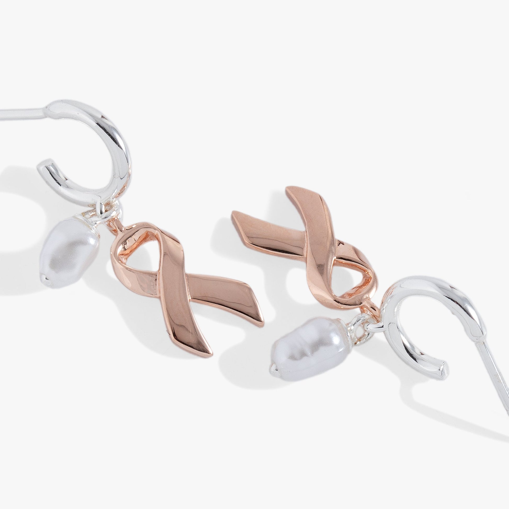 Breast Cancer Awareness Pink Ribbon Huggie Hoop Two Tone