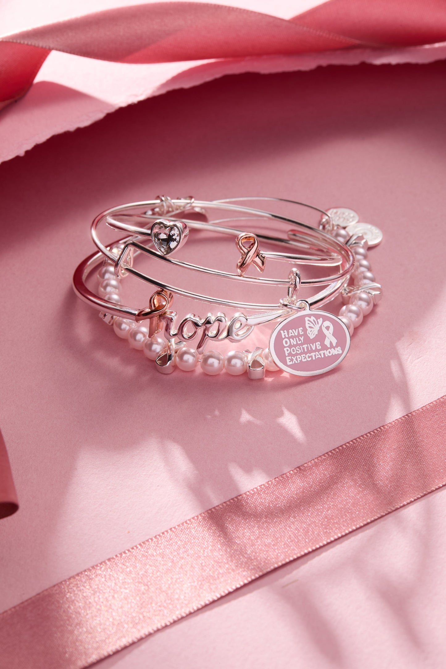 Breast Cancer Awareness Pink Ribbon Flex Cuff Two Tone