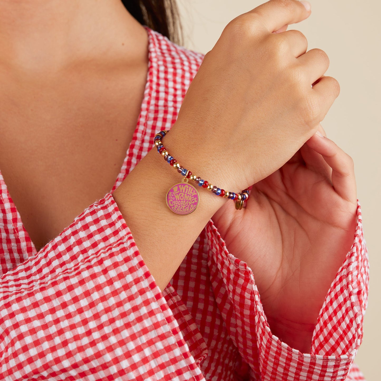 Willy Wonka Chocolate Factory' Beaded Charm Bangle Silver