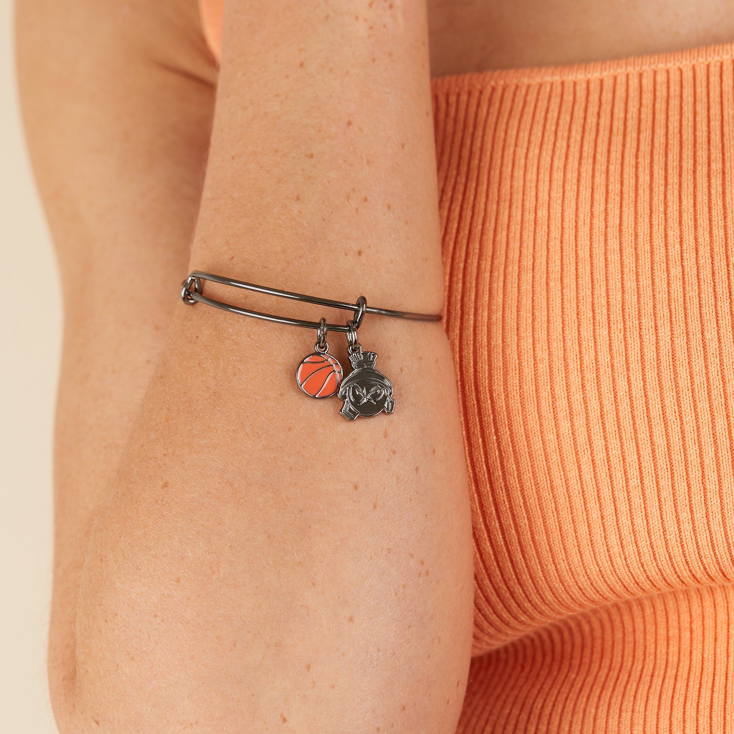 Space Jam Marvin the Martian Duo Charm Bangle - Alex and Ani Midnight Silver