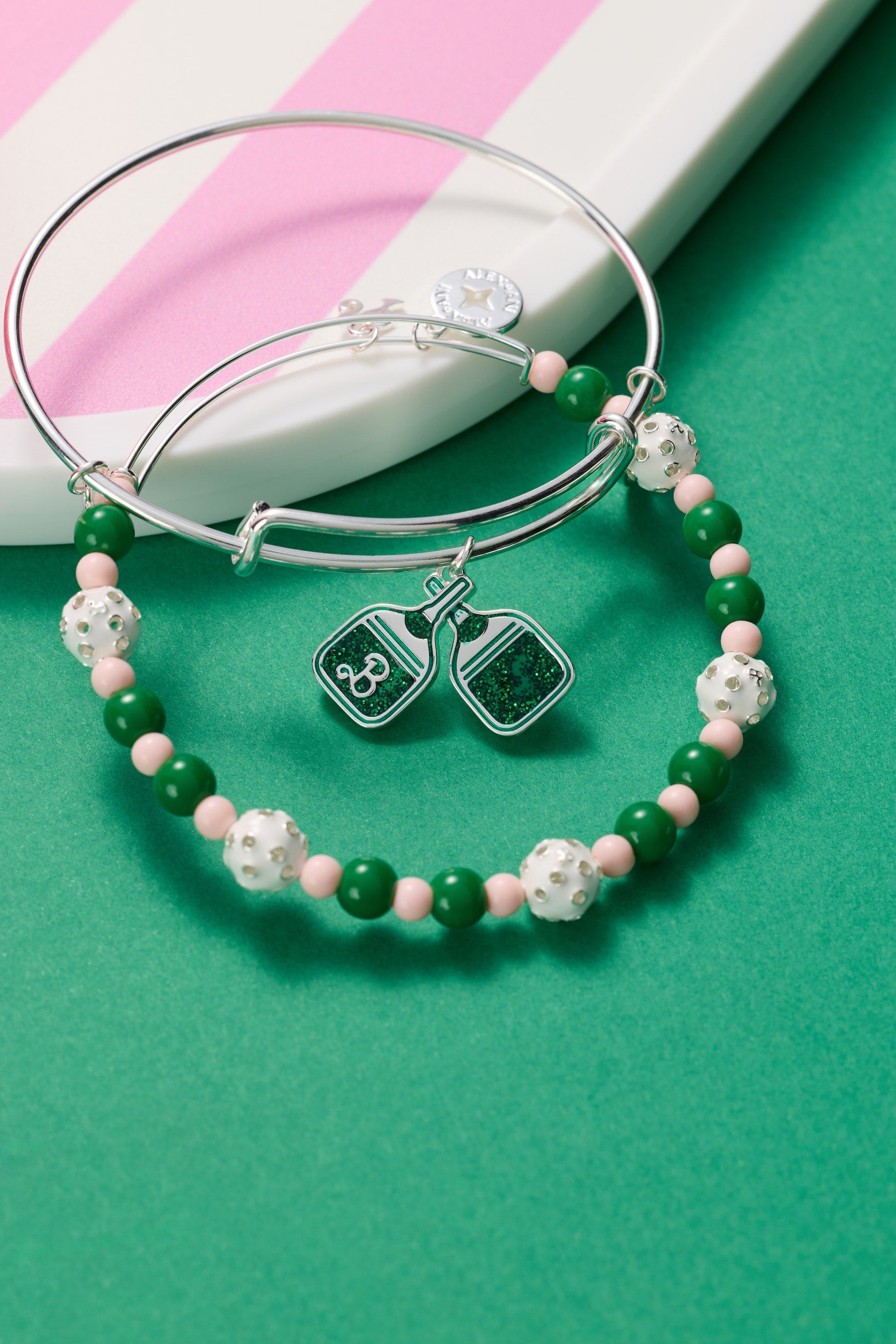 Barbie™ Pickleball Beaded Charm Bangle Silver