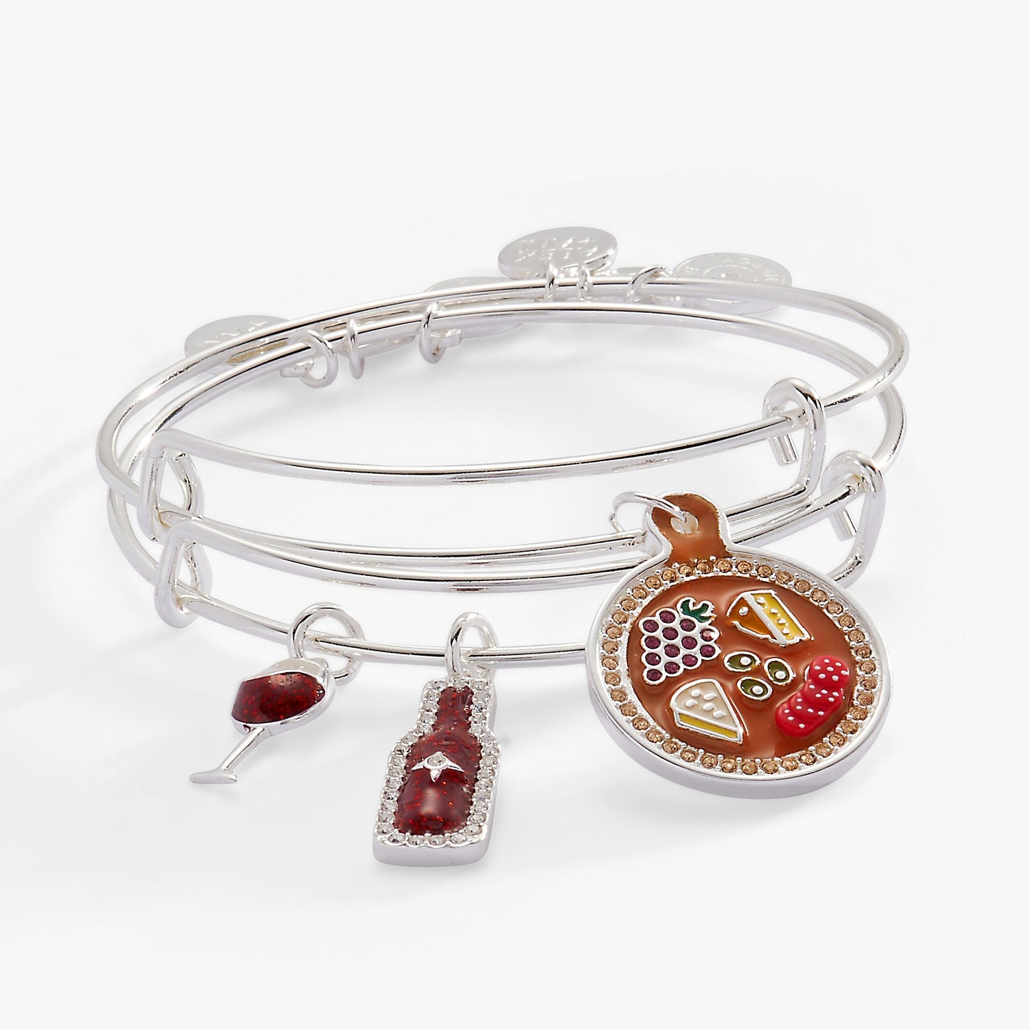 Wine and Cheese BFF Bangle Set of 2 Silver