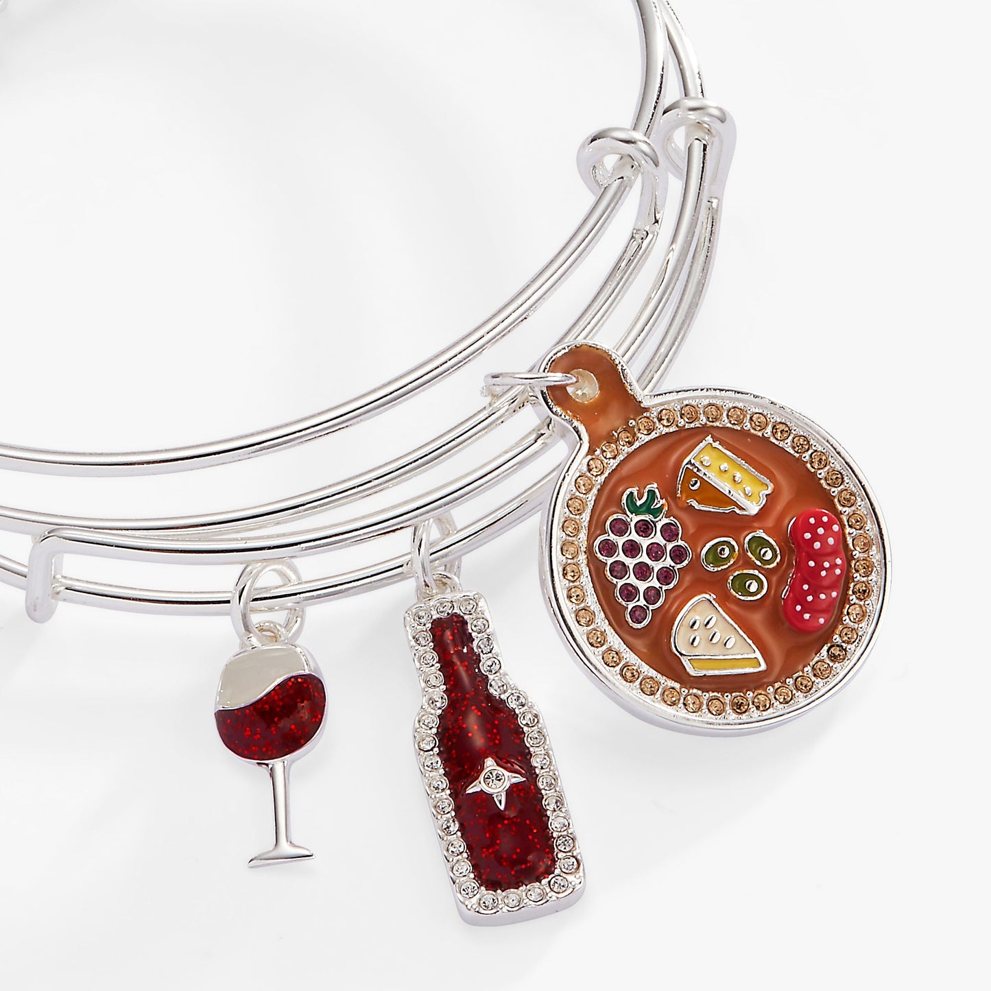 Wine and Cheese BFF Bangle Set of 2 Silver