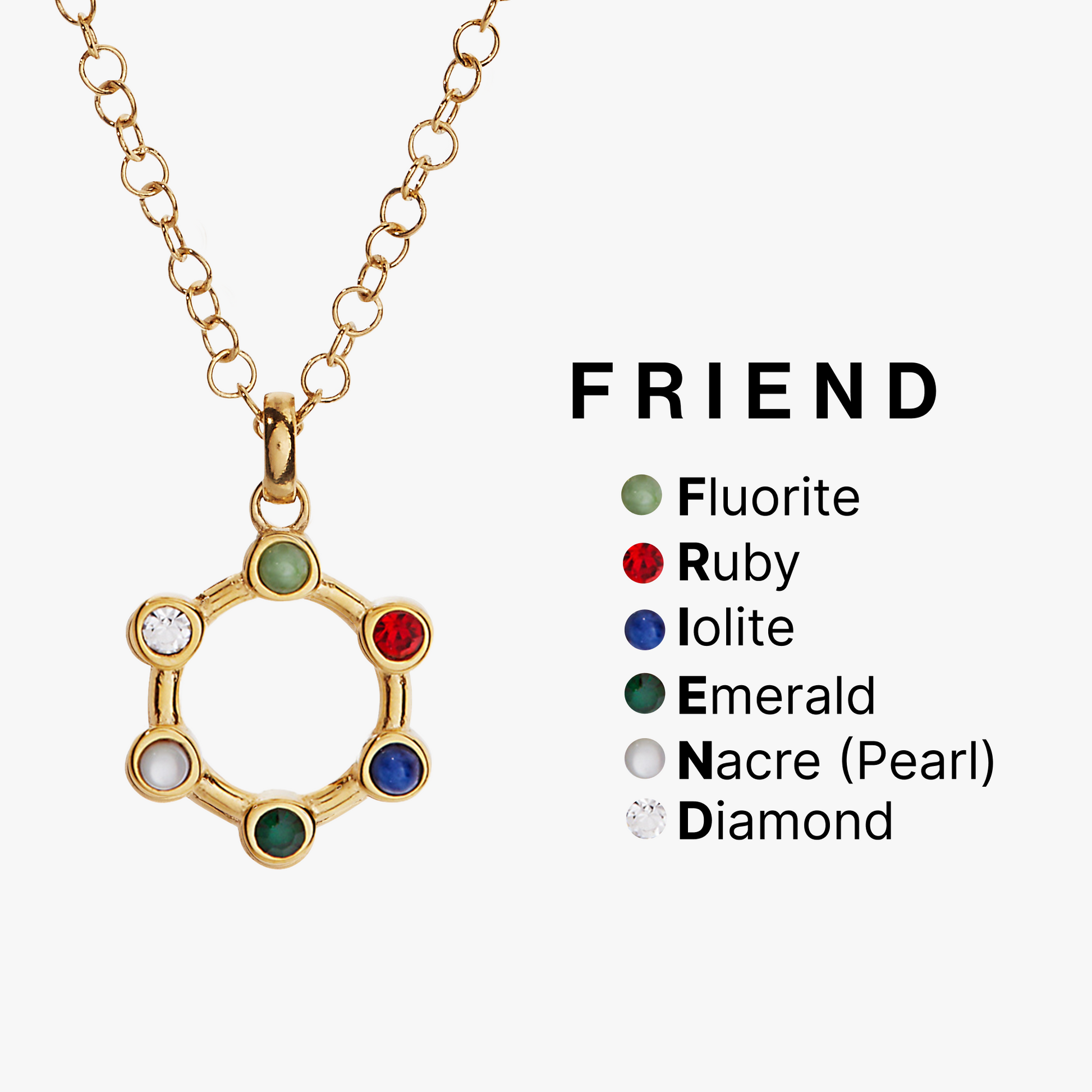 Friend Crystal Necklace Stainless Steel Gold