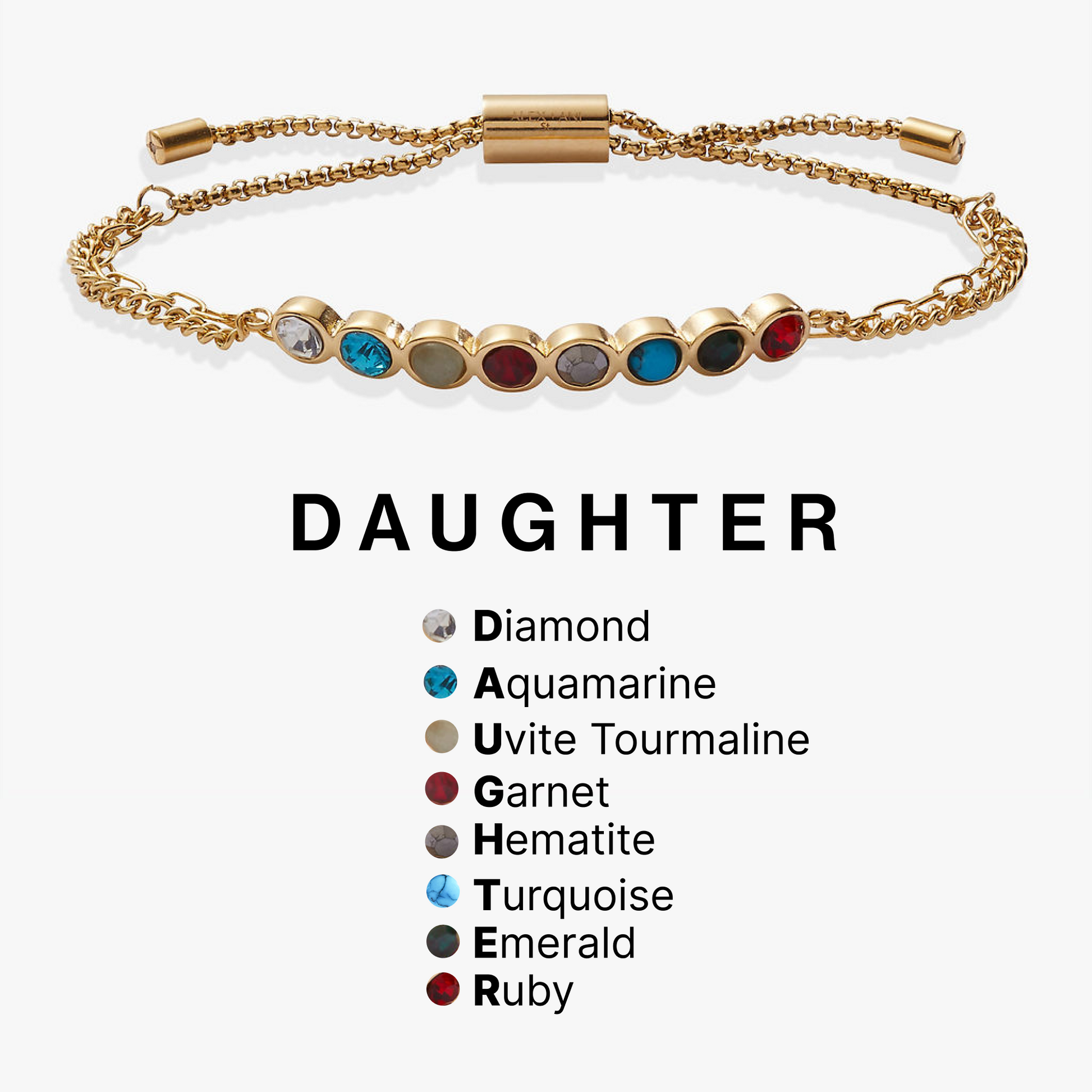 Daughter Acrostic Bolo Stainless Steel Gold