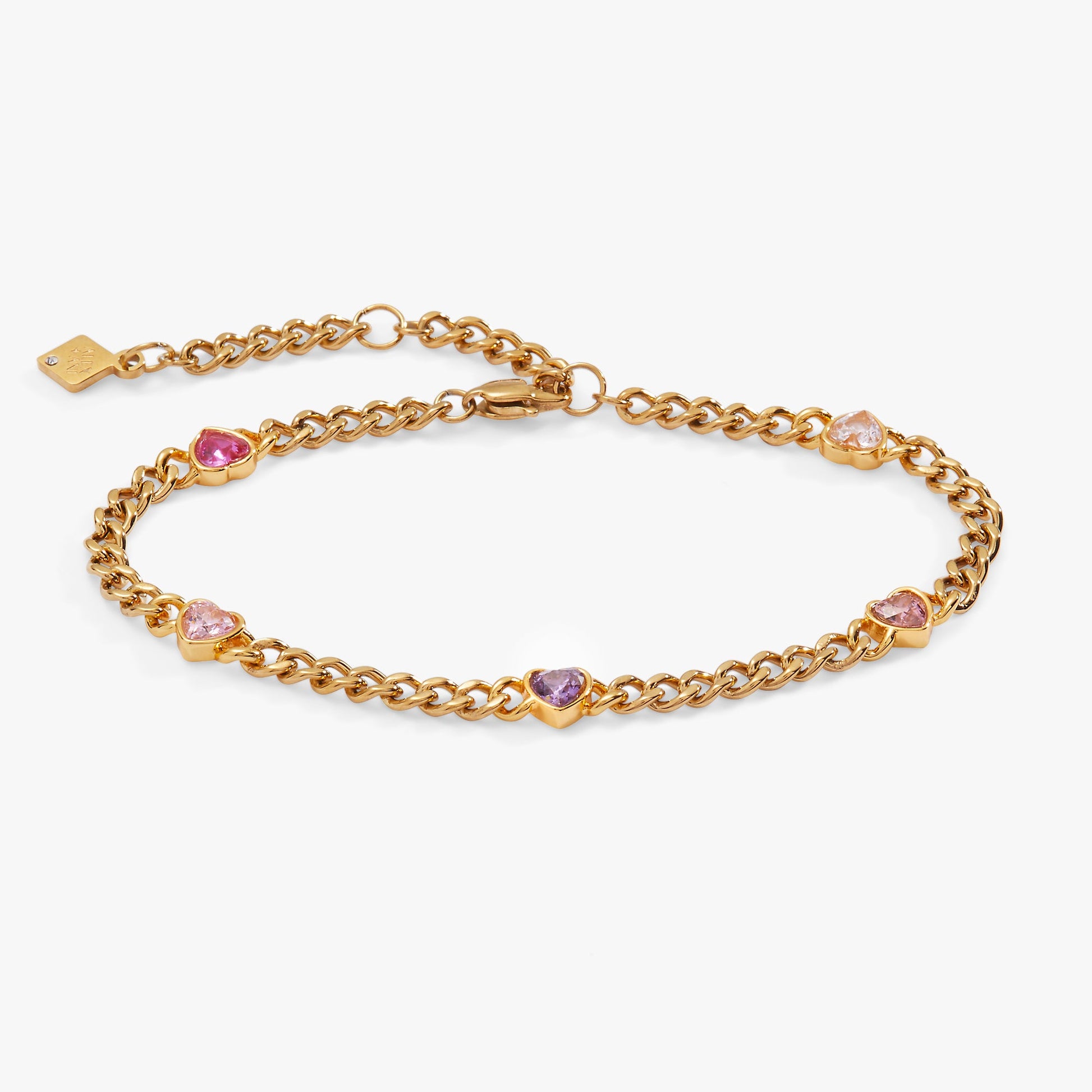 Heart Curb Chain Bracelet Stainless Steel Gold